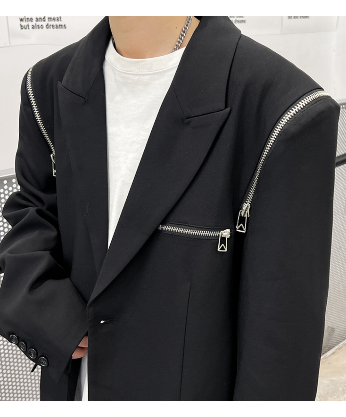 dark metal zip up design loose jacket EN1534