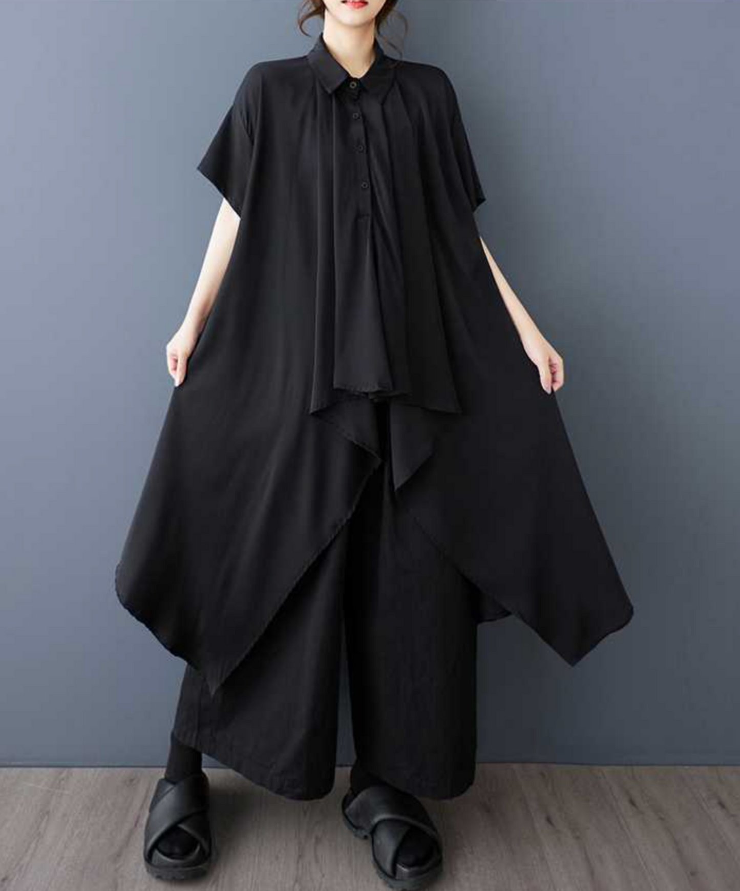tucked chiffon drape long shirt EN2274
