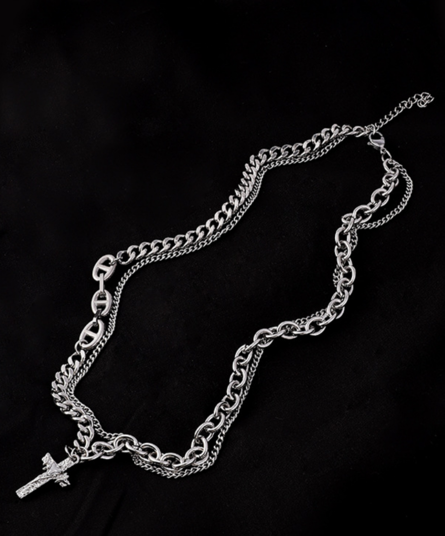 double chain cross top necklace EN2345