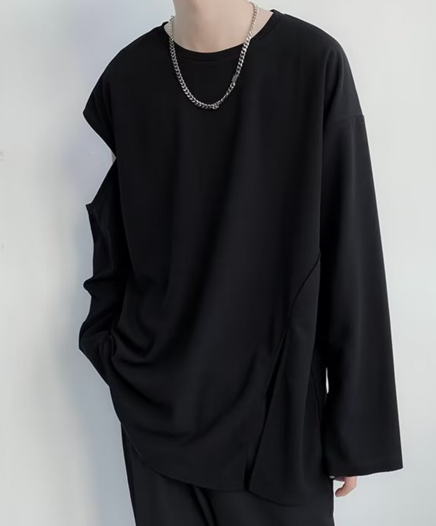 off shoulder side slit long t-shirt EN993