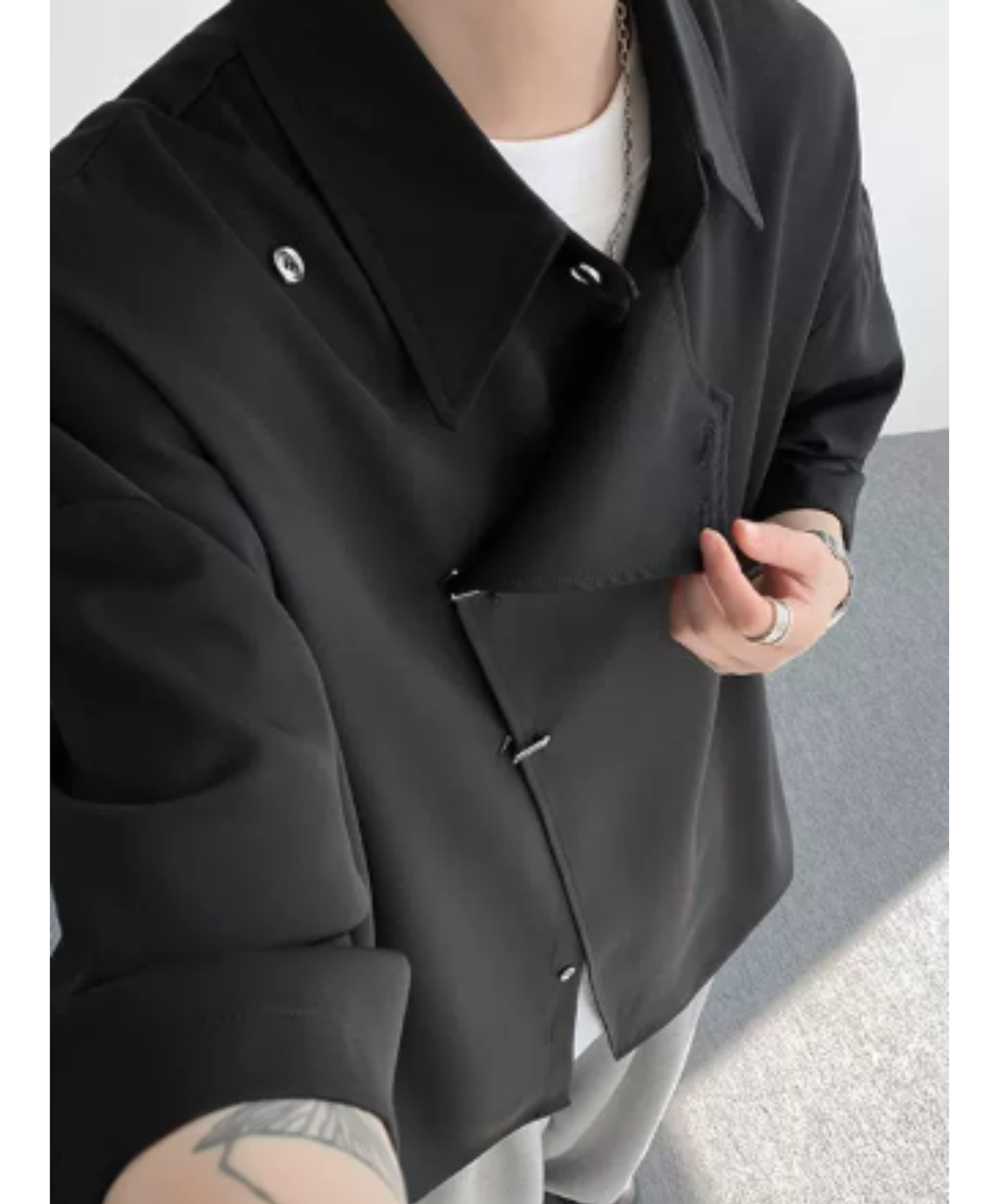 chinese-style front placket metal buttons shirt EN2958