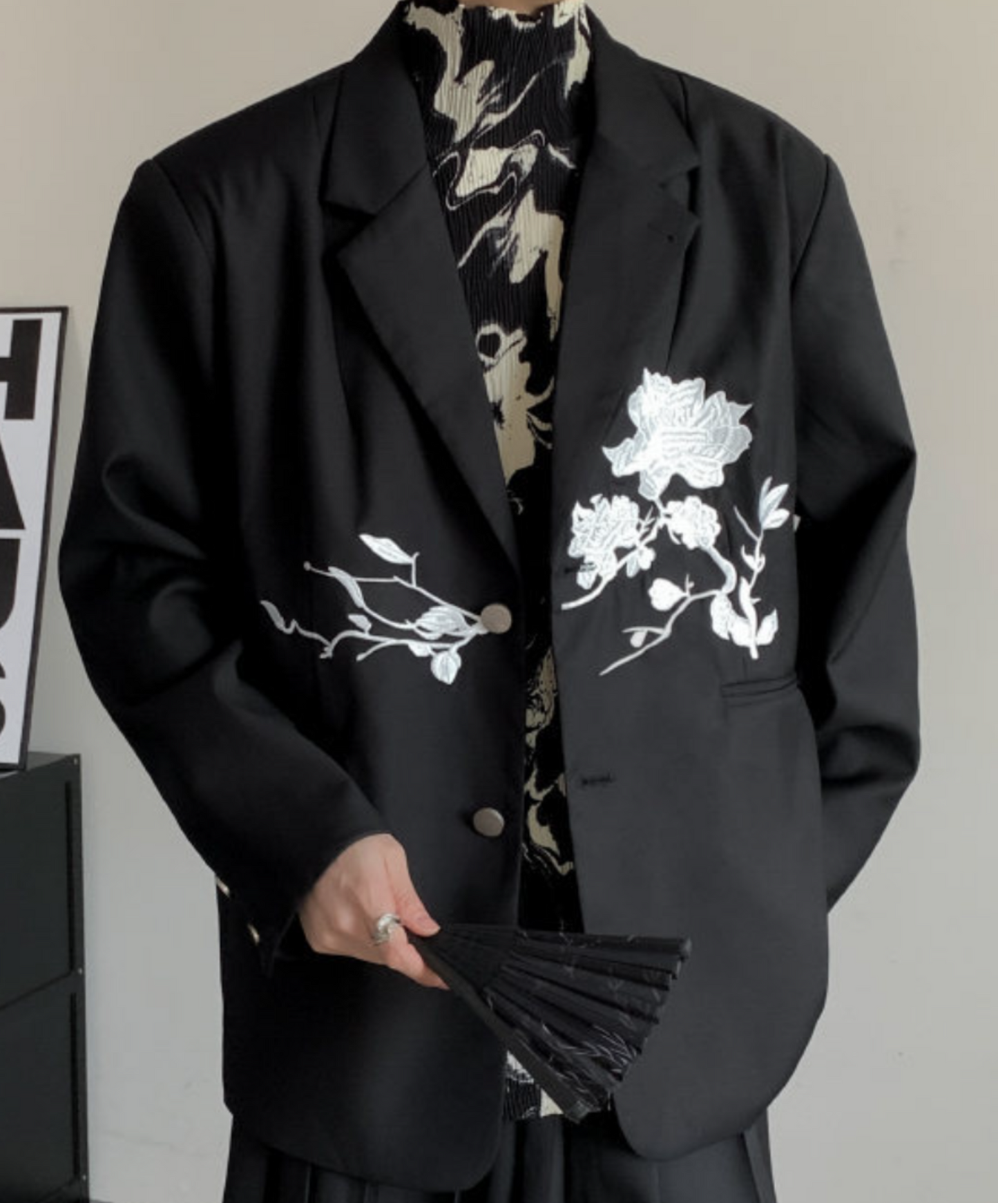 dark chinese style rose embroidery tailored jacket EN1535