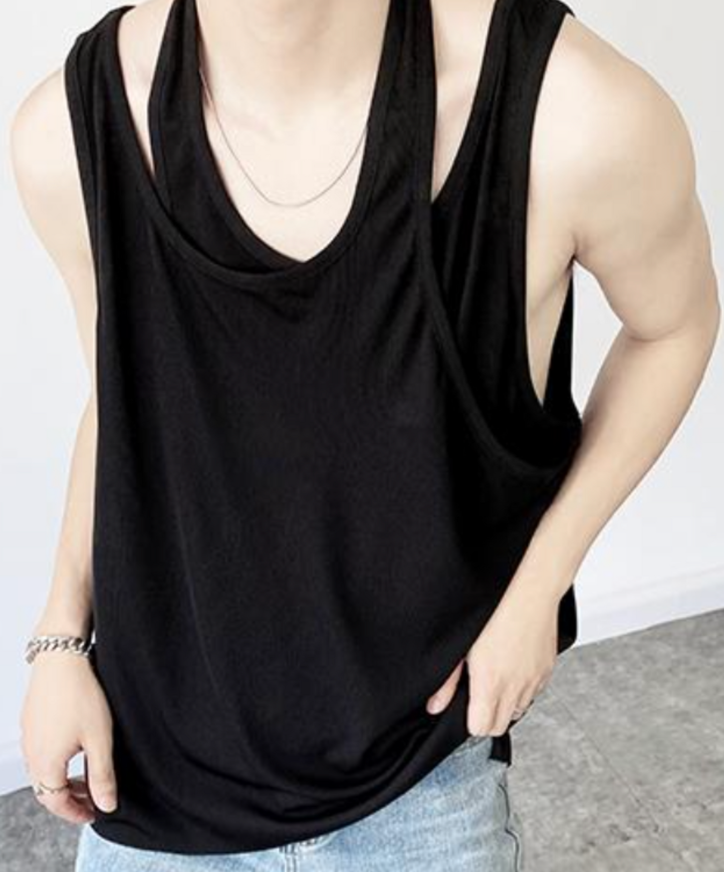 fake two piece sleeveless shirt EN2093