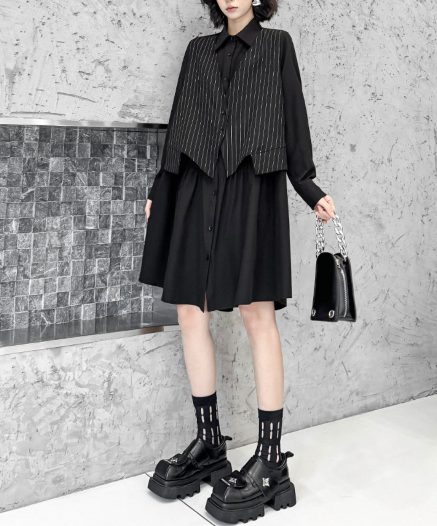 fake layered stripes long shirt EN2329