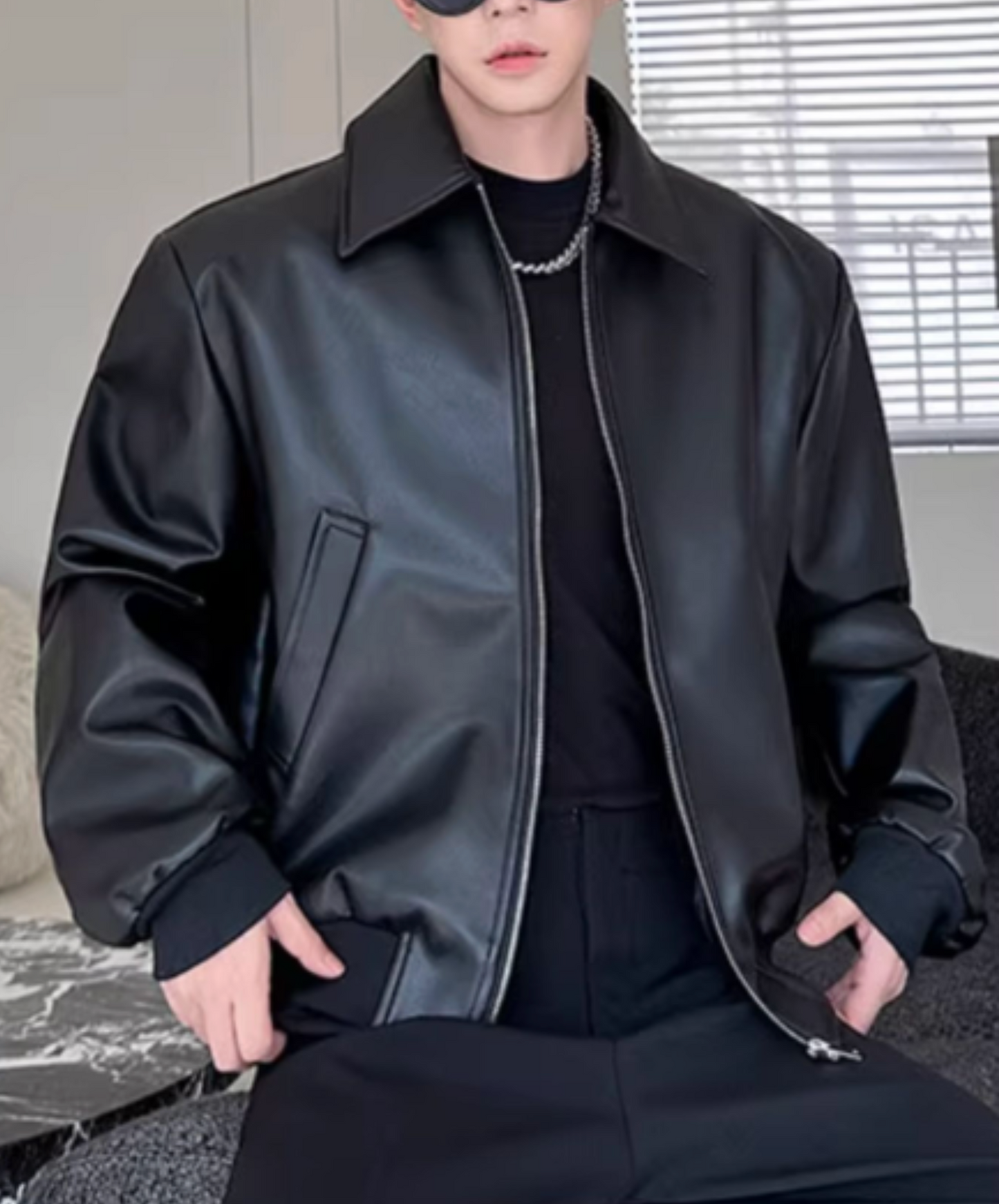 pu leather rib jacket EN2462