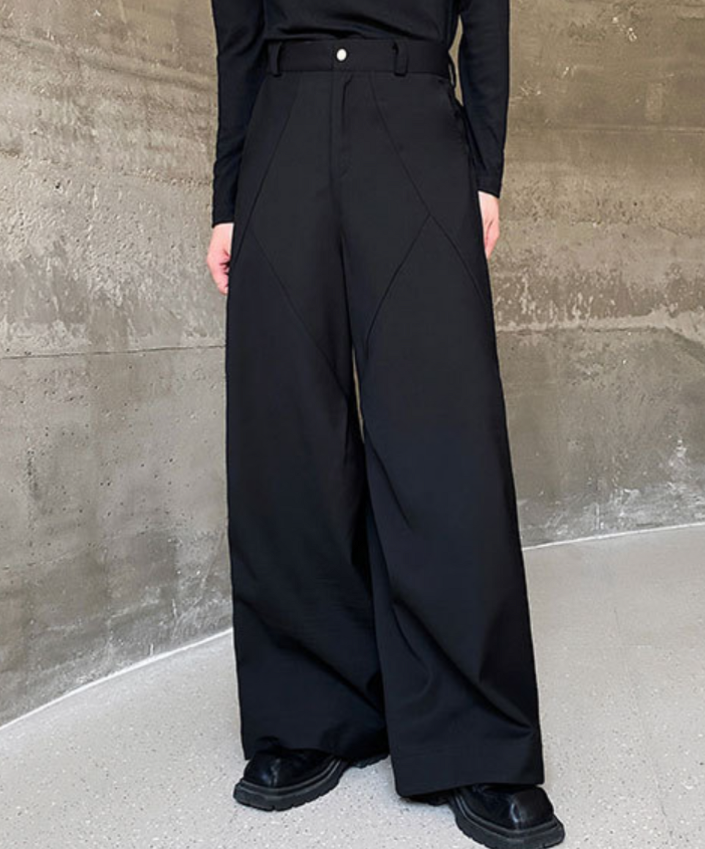 pleated stitch design straight wide pants EN1402