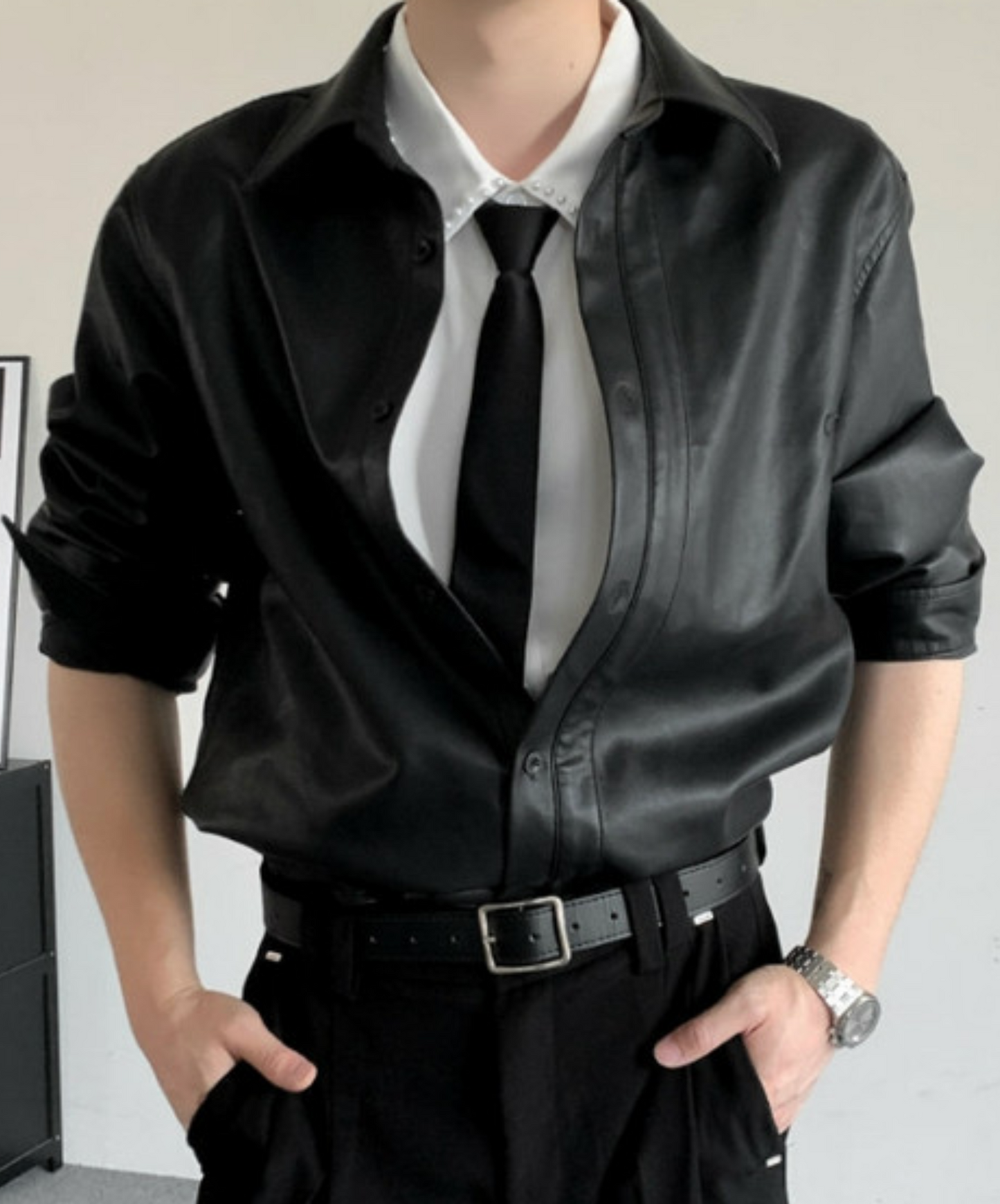 simple smooth leather shirt EN2370