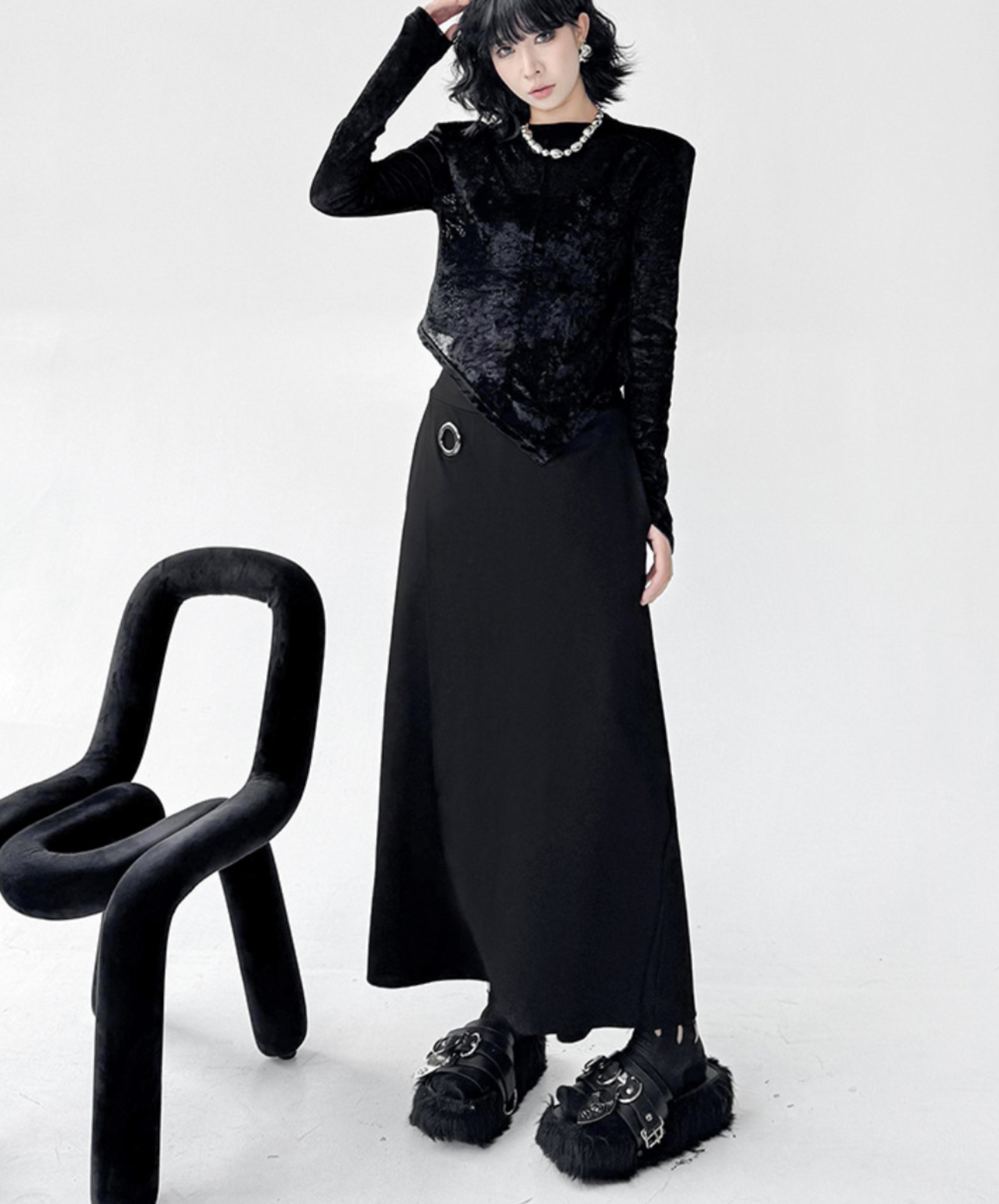 silver metal ring included wide pants EN2332
