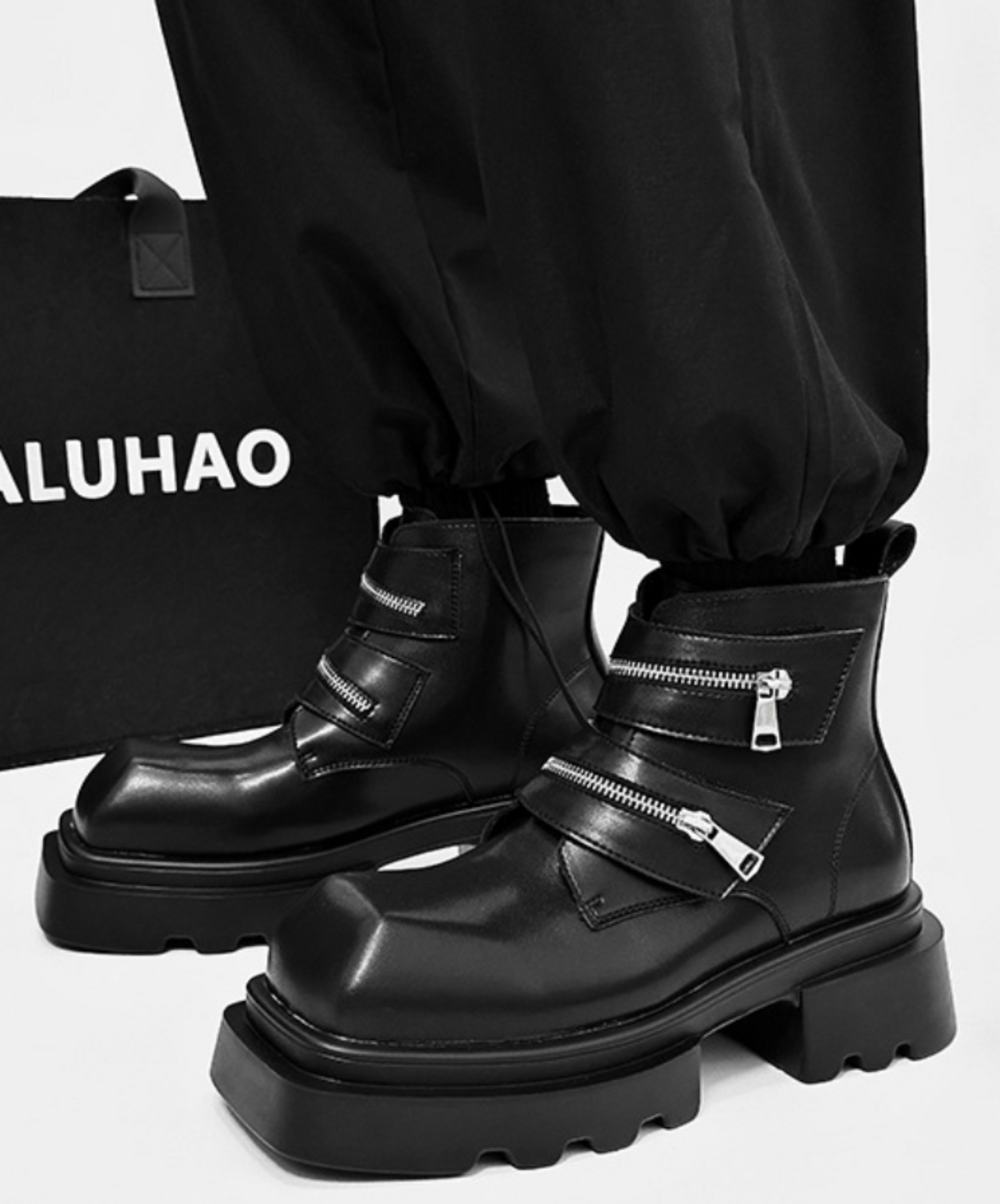 double zip design thick sole boots EN2129