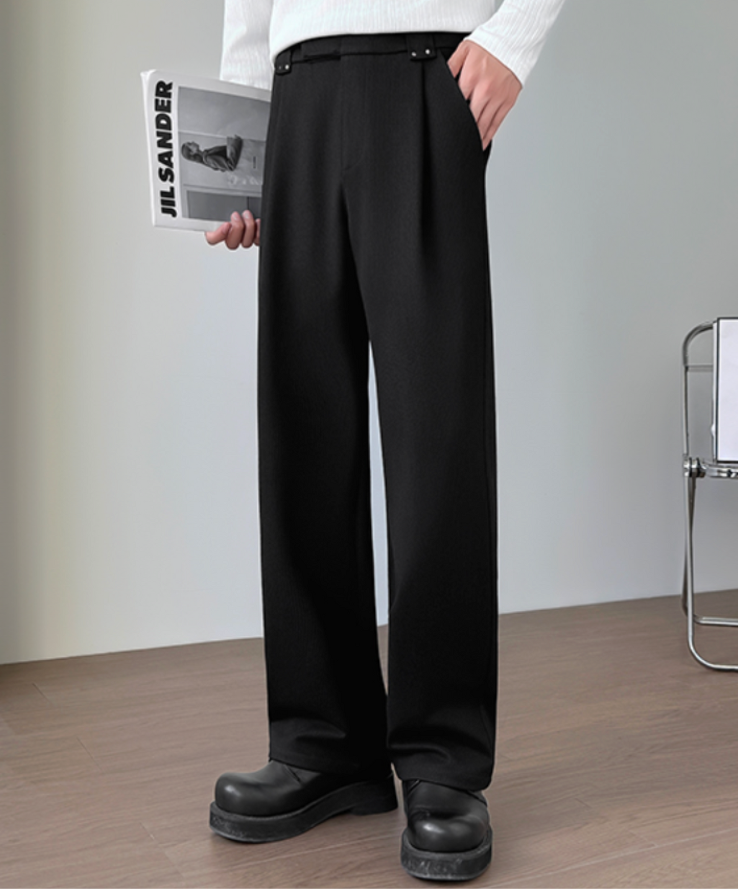 dark wool blend stripes pants EN2546