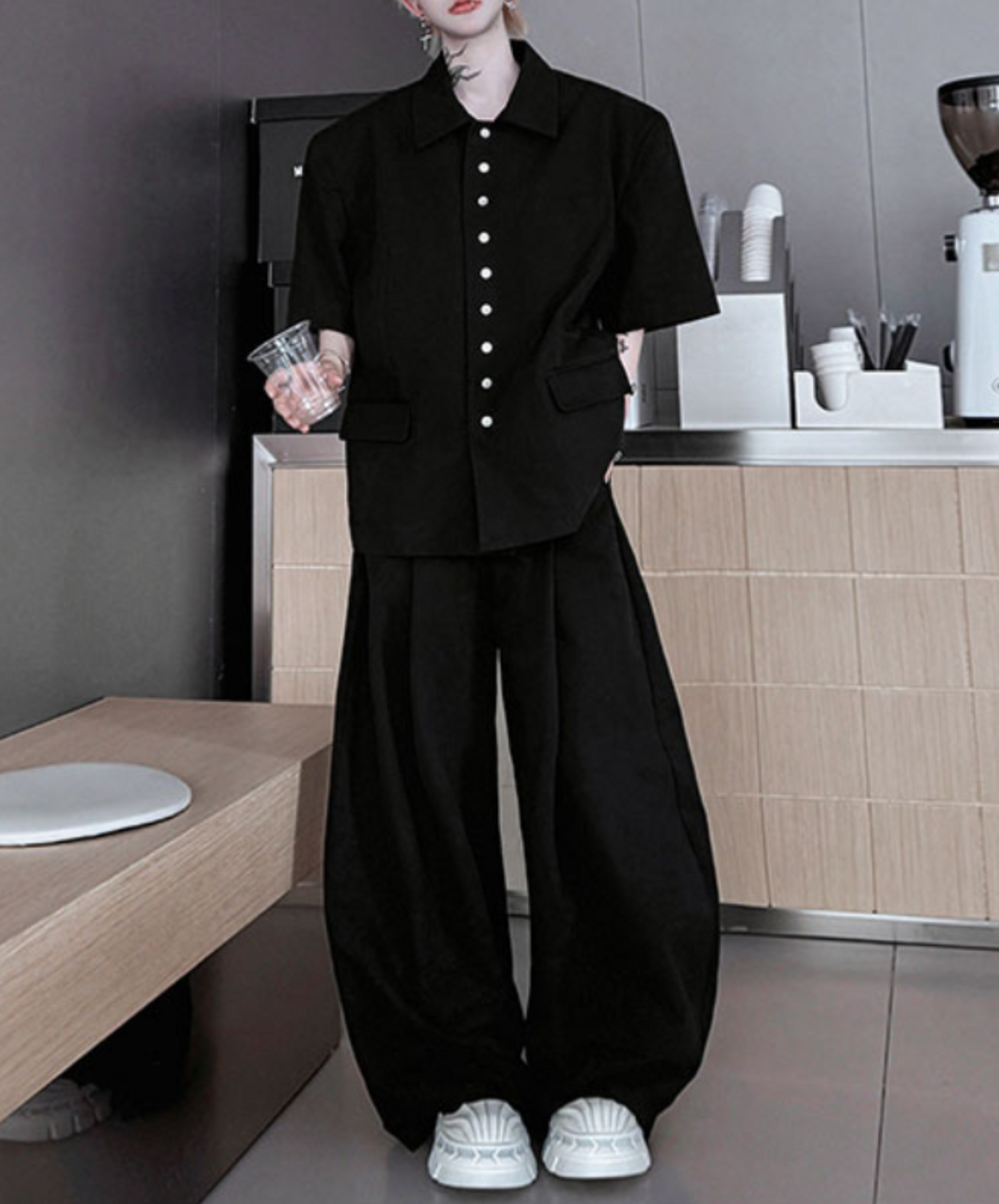 【style75】dark mode outfit set EN2114(shirt + pants set)