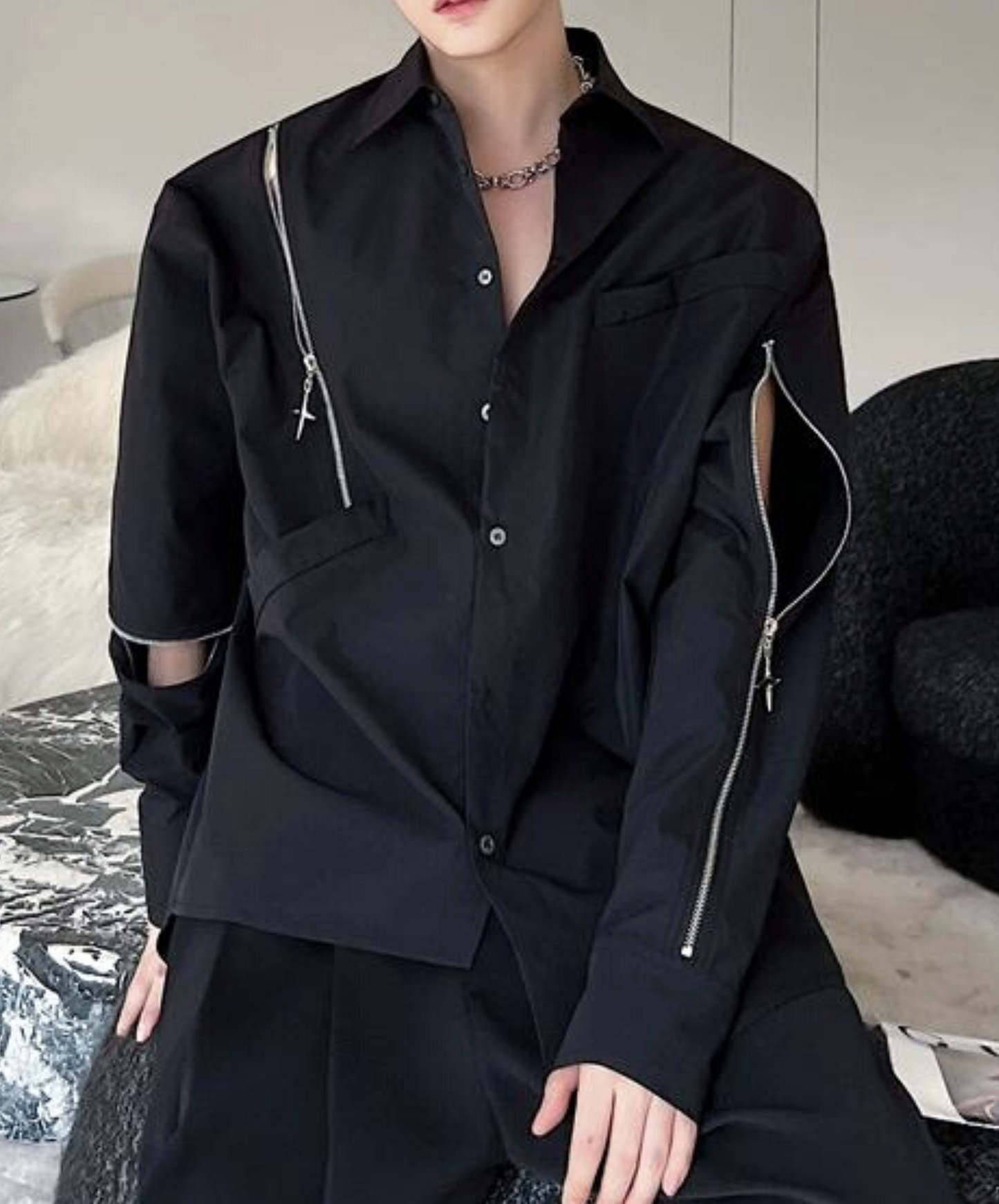 asymmetric irregular zip shirt EN1000