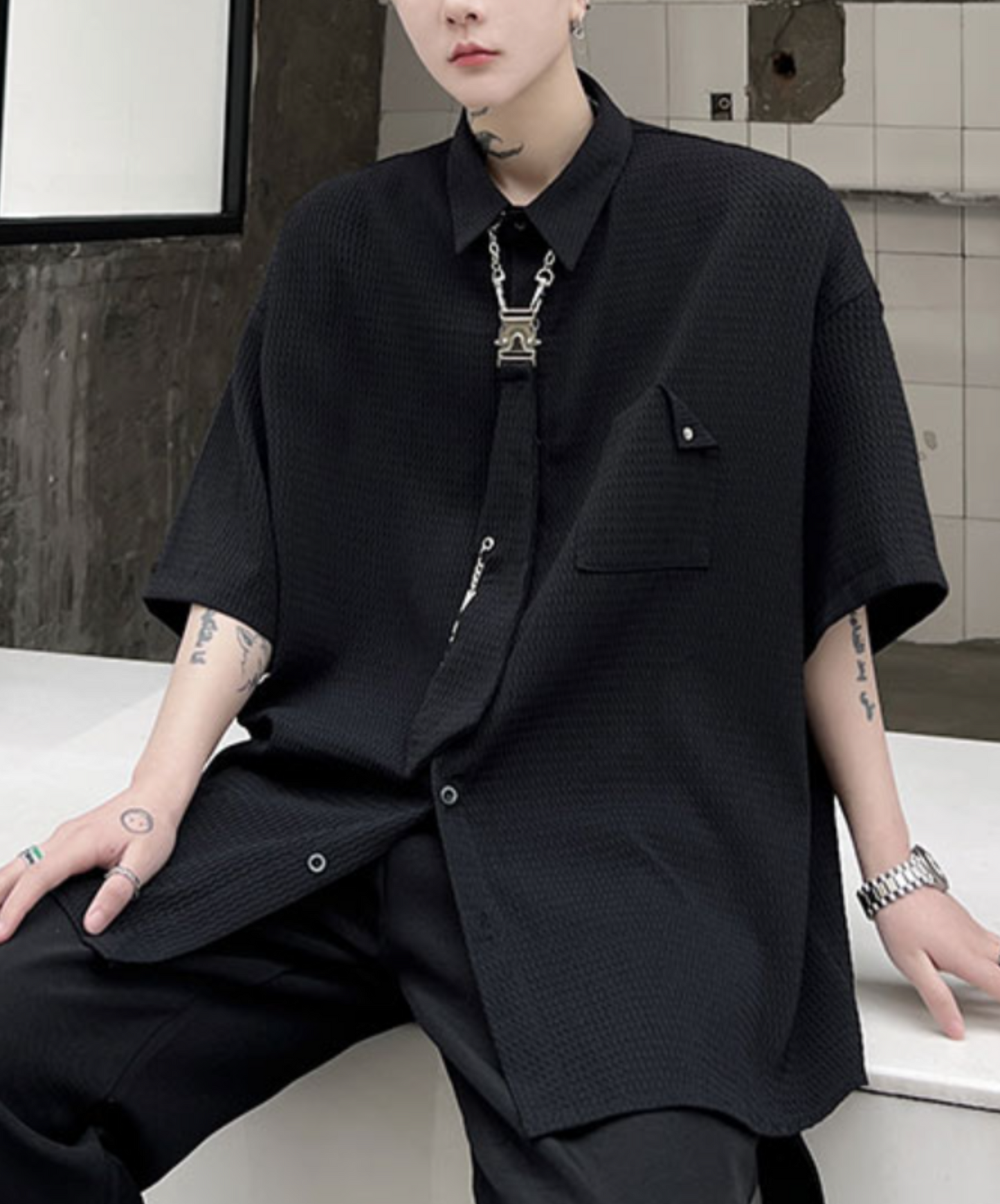 【style65】dark mode outfit set EN1884(jacket + shirt + pants set)