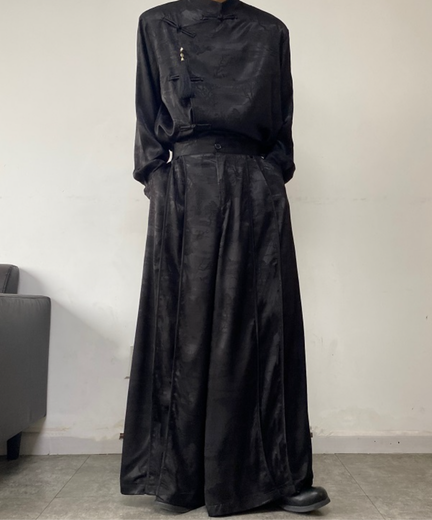 with chinese style printed tassel long pants EN1518