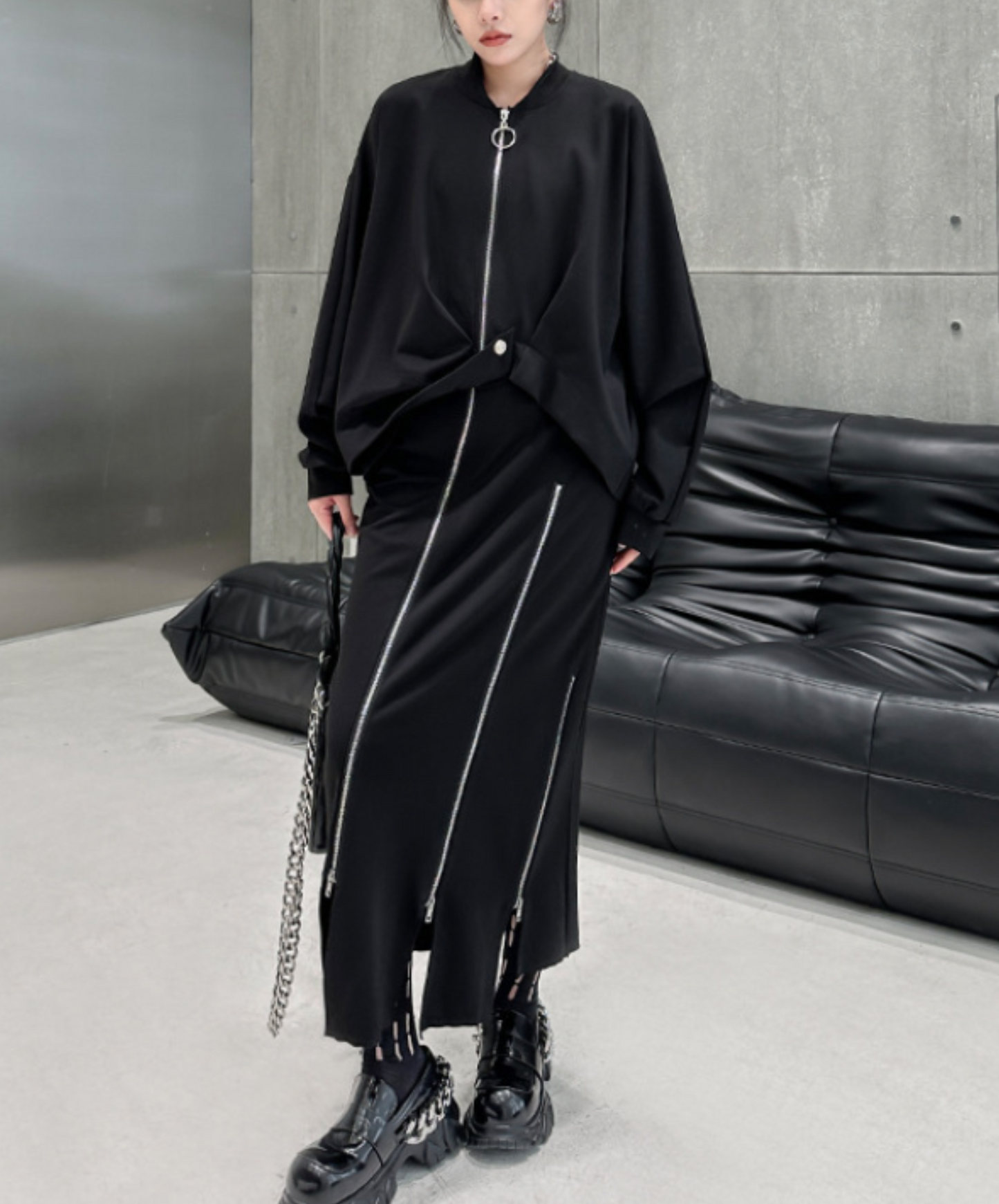 dark deformed hem design jacket EN2356