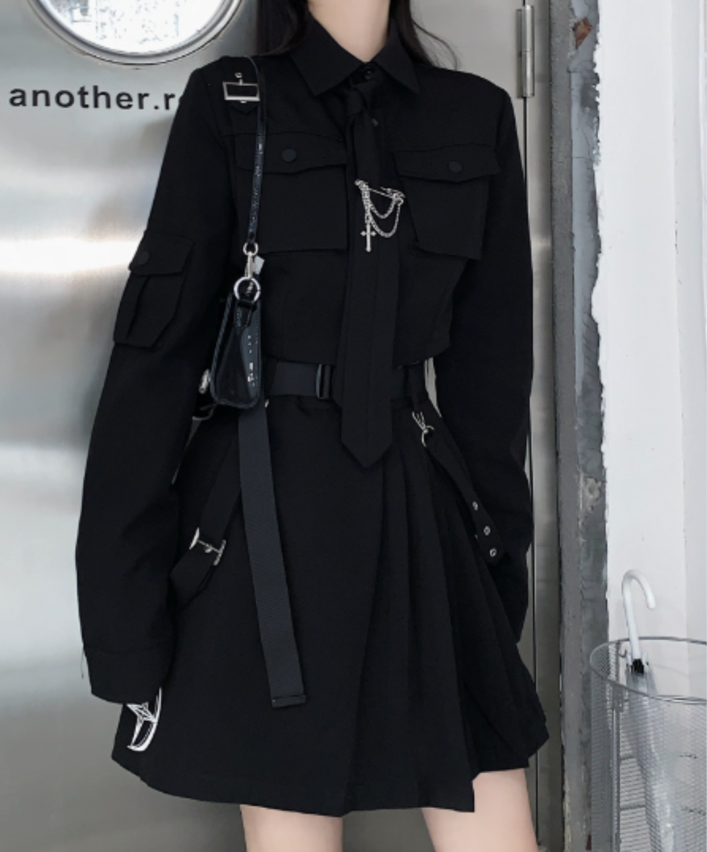 【style72】dark mode outfit set EN1981( shirt+ skirt set)