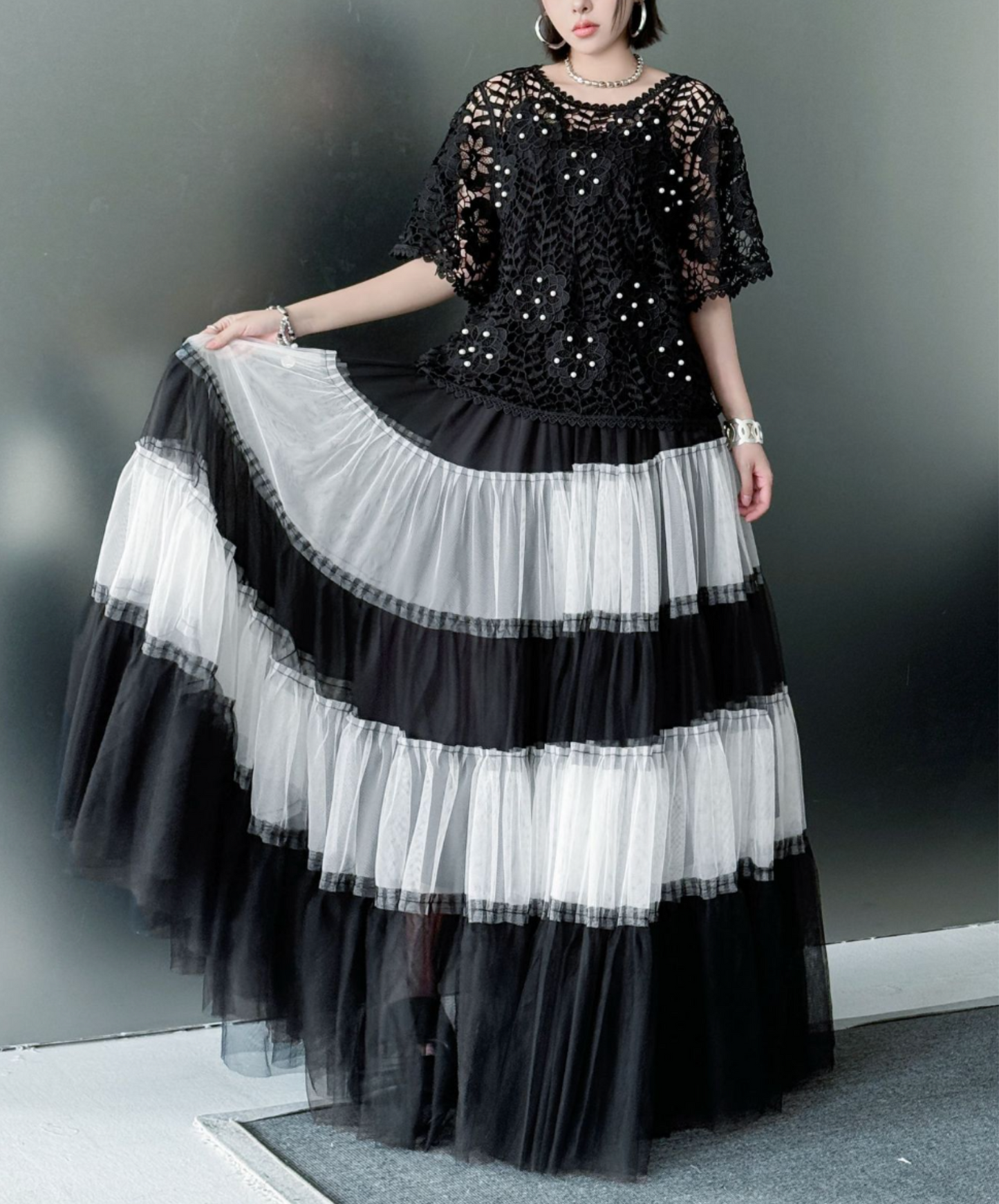 monotone border tulle skirt EN2282