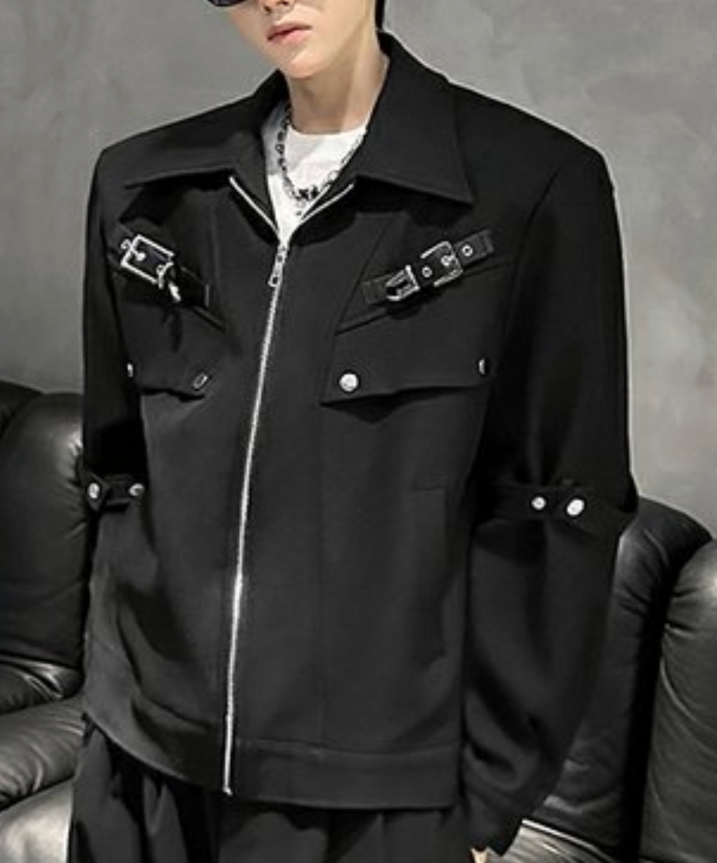 dark metal button short length jacket EN2455