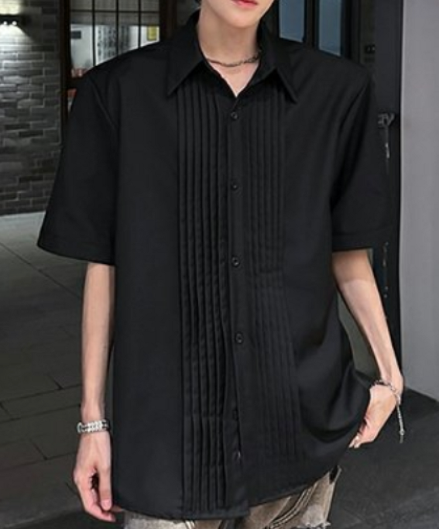 dark luxury pleated front design shirt EN2112