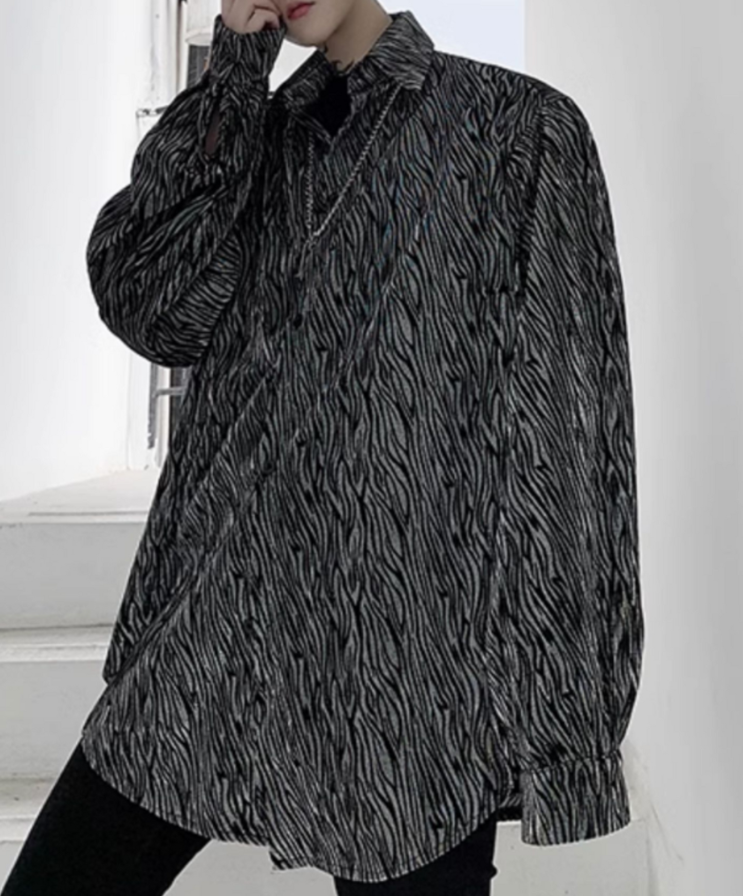 zebra print jacquard loose shirt EN2108