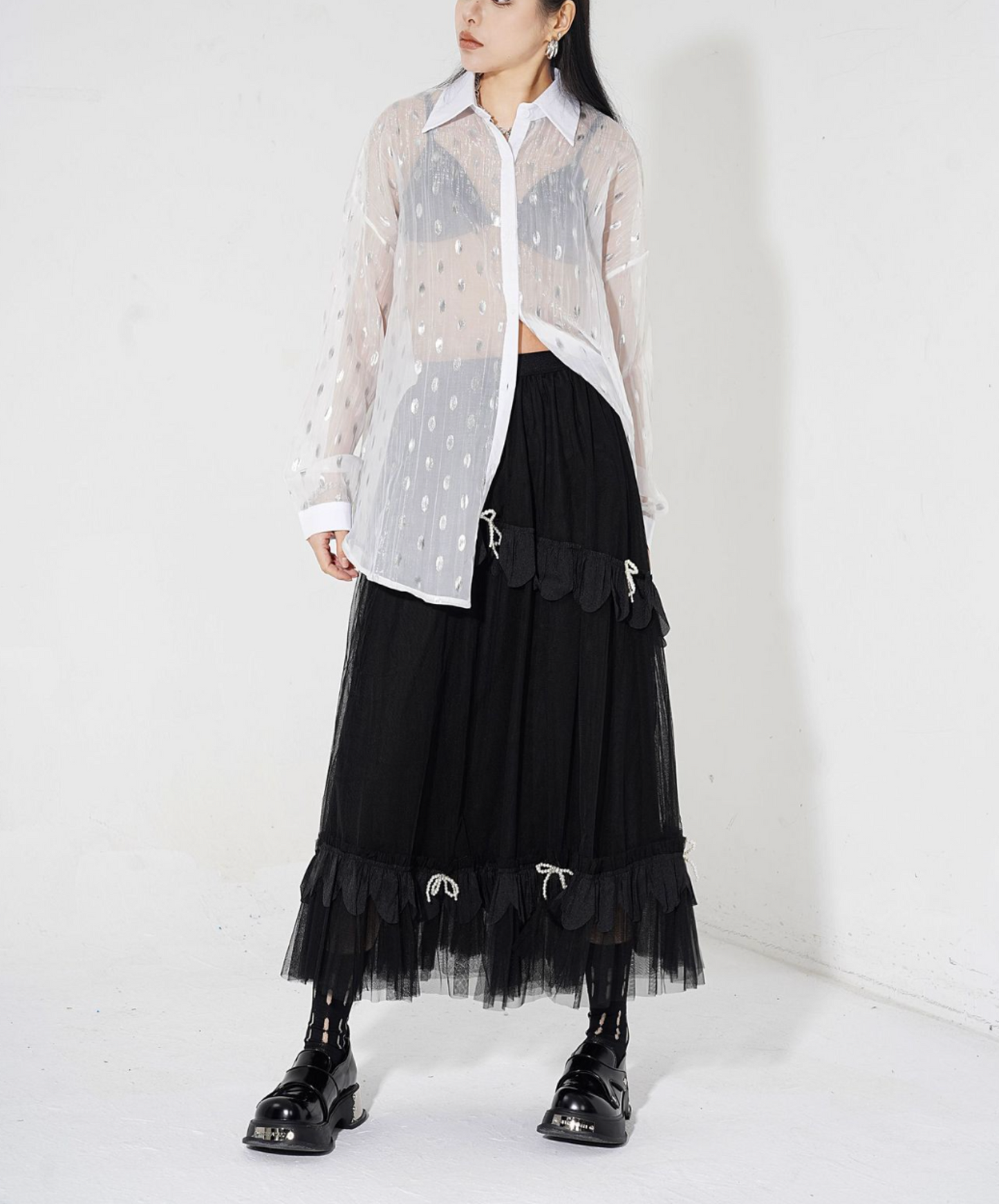 petite pearl ribbon voluminous skirt EN2287