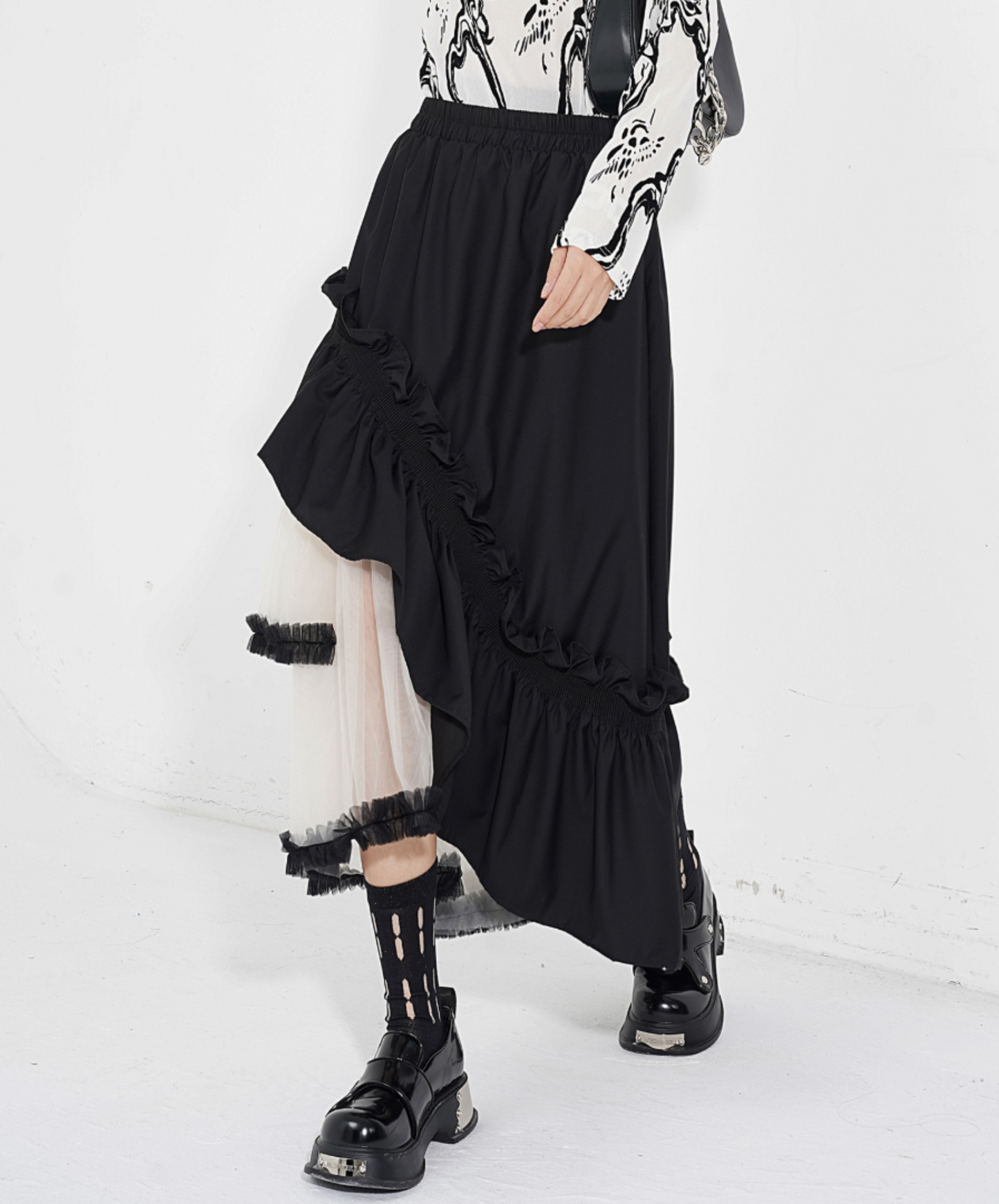 mixed material irregular design skirt EN2284