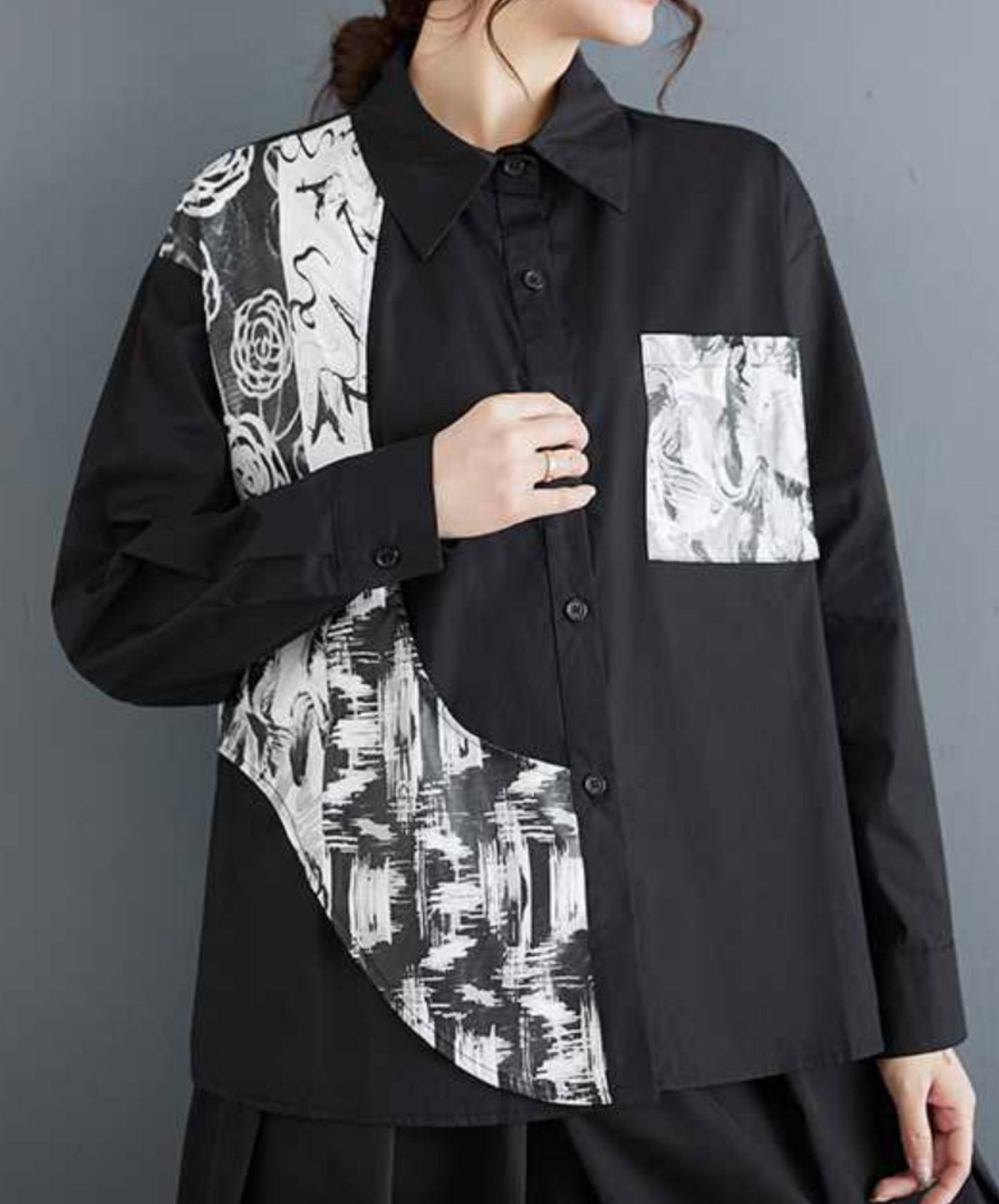 asymmetric splicing design shirt EN1652