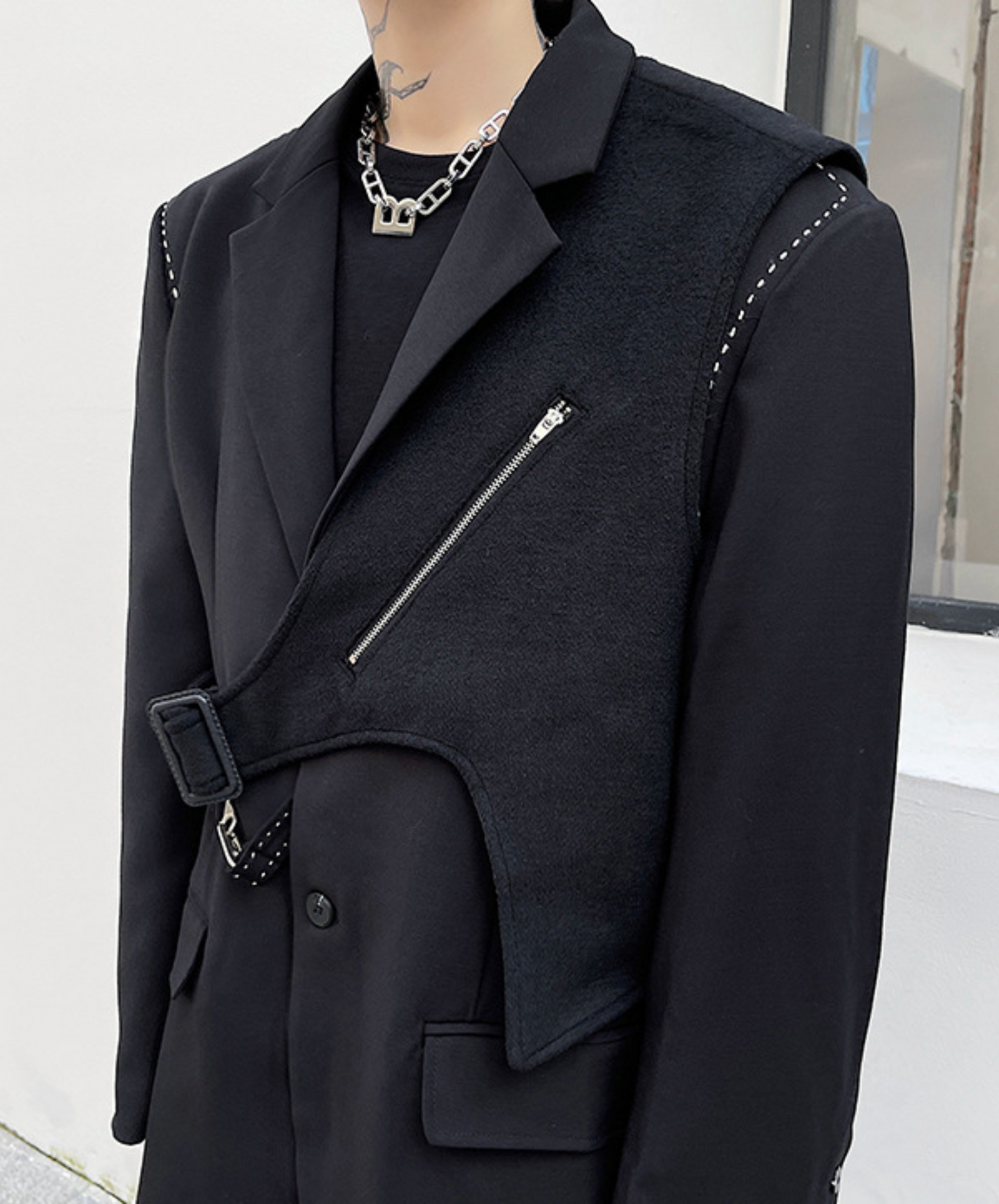 dark irregular design mix jacket EN2406