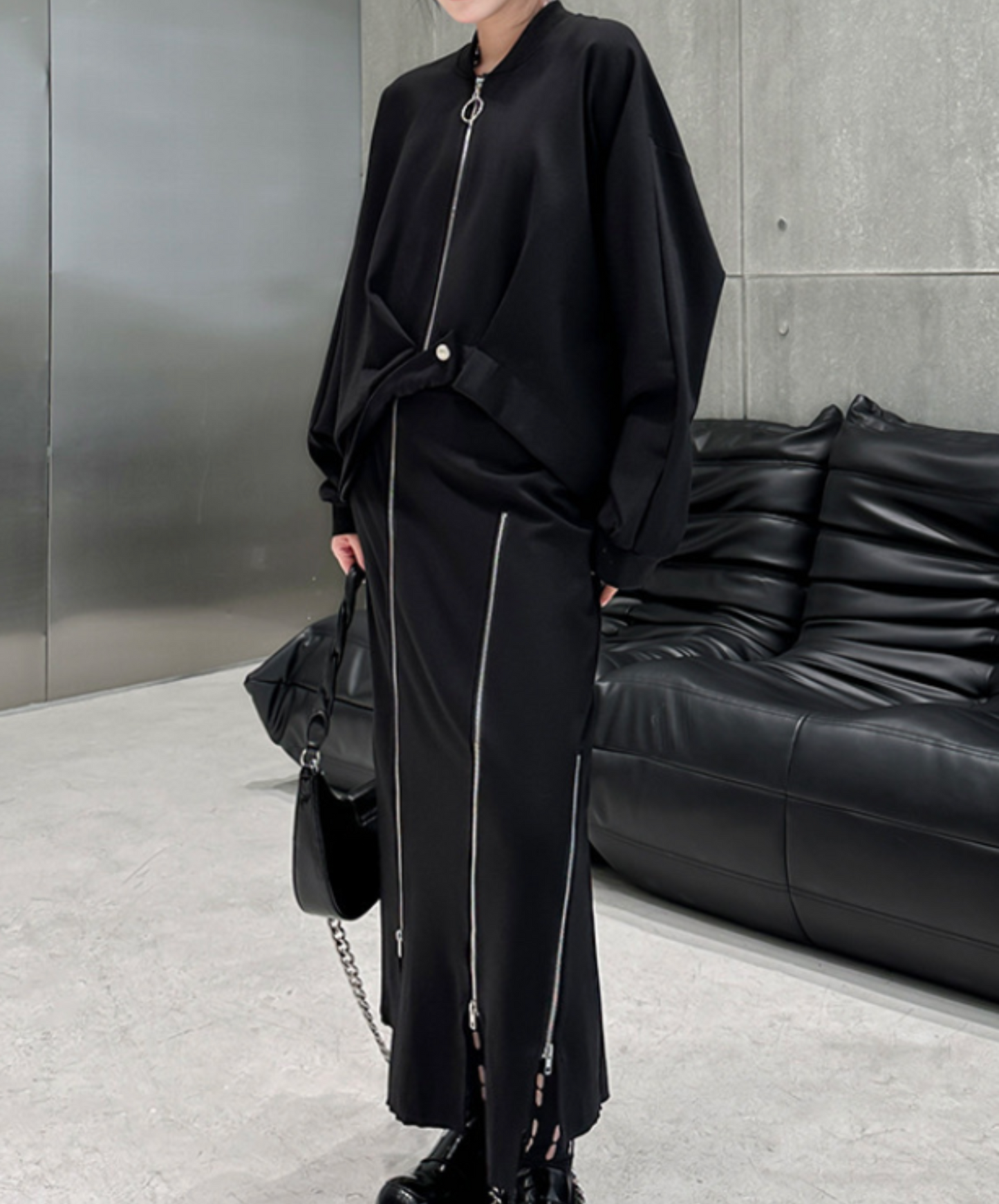 dark deformed hem design jacket EN2356
