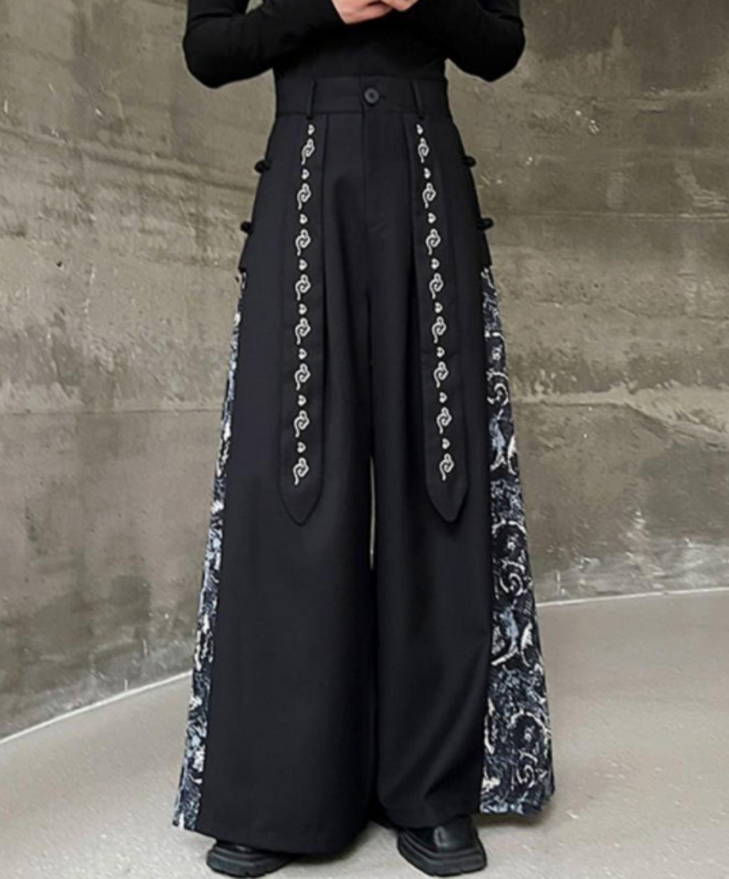 chinese style embroidery patchwork wide pants EN2724