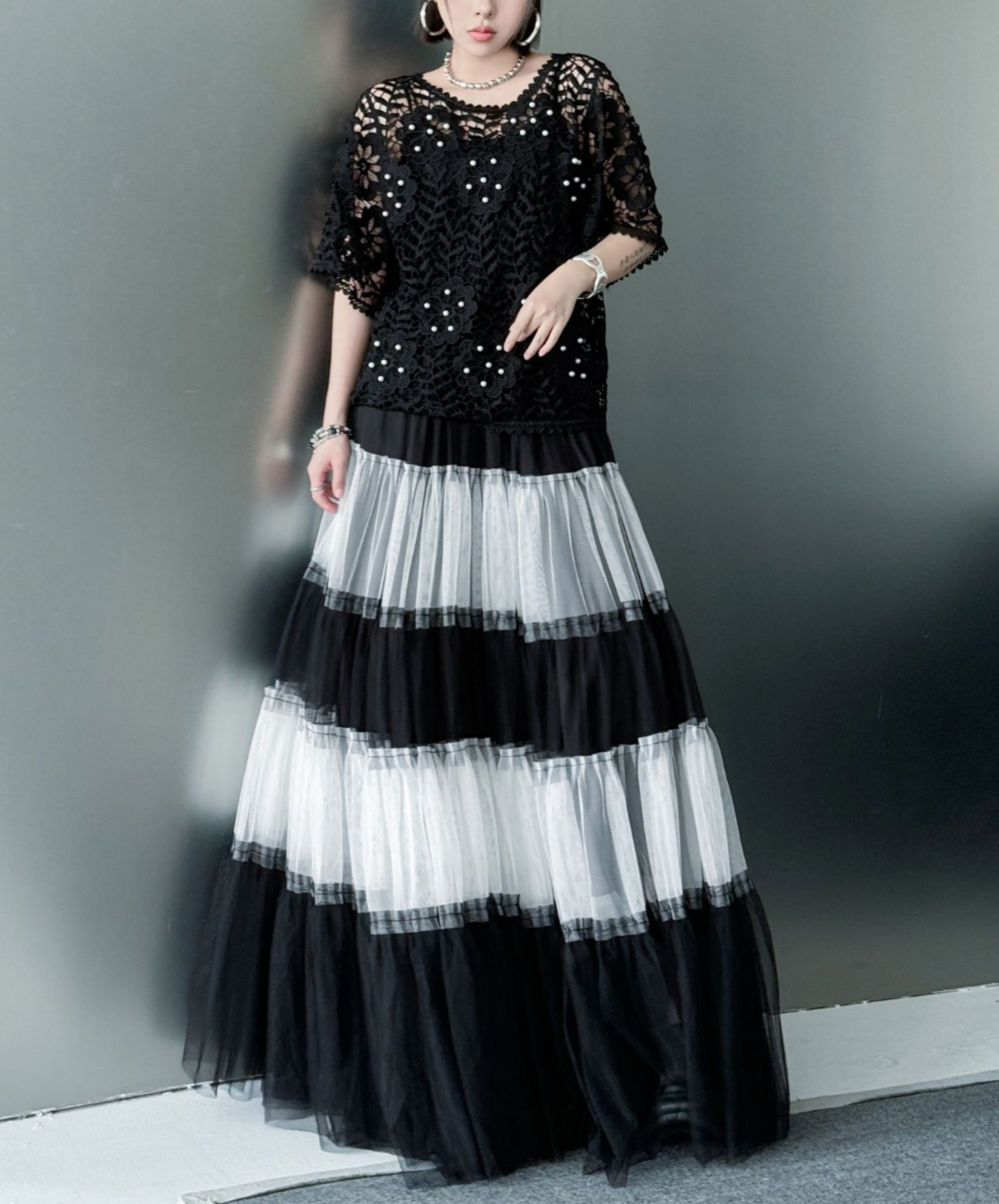 monotone border tulle skirt EN2282