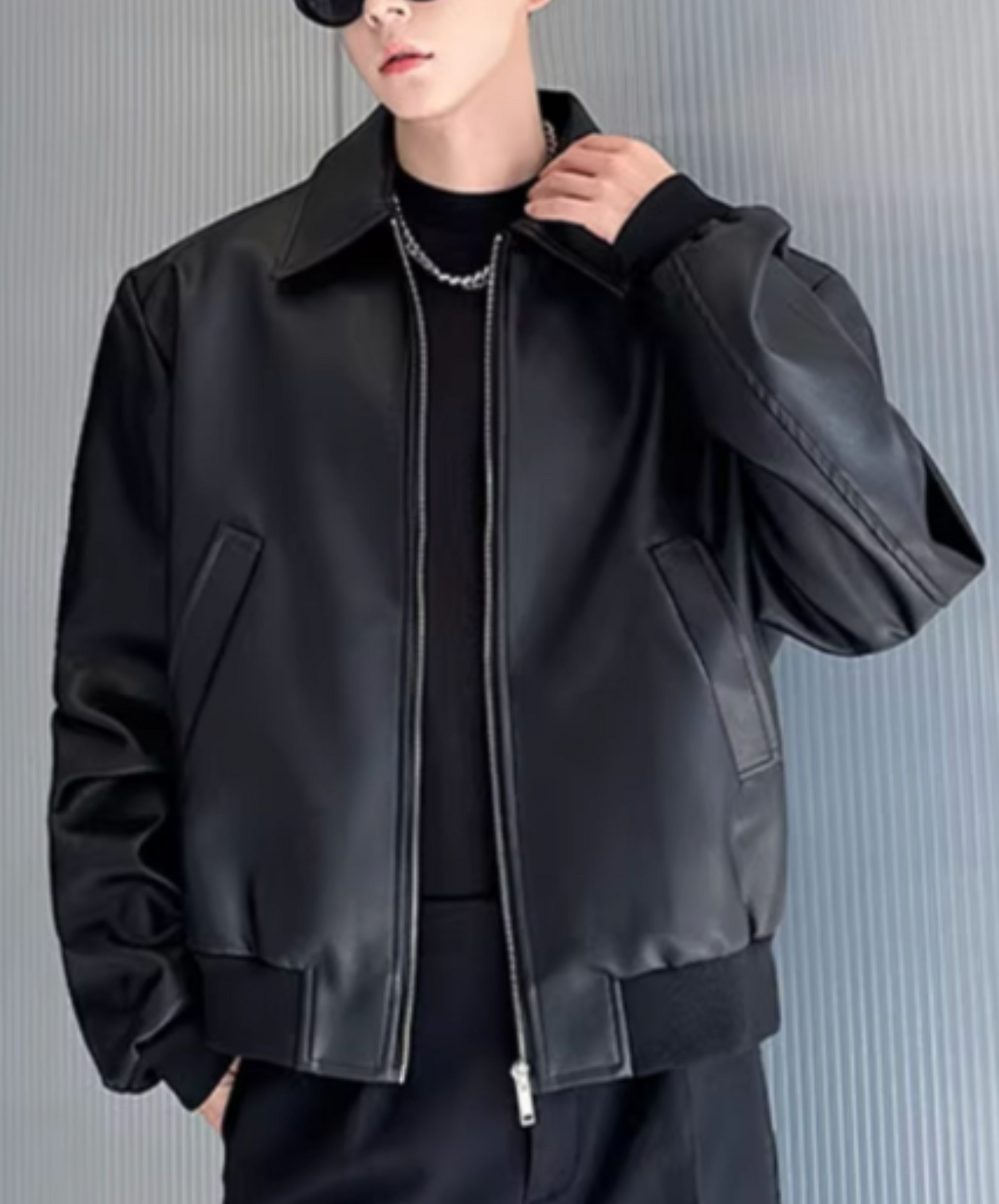 pu leather rib jacket EN2462