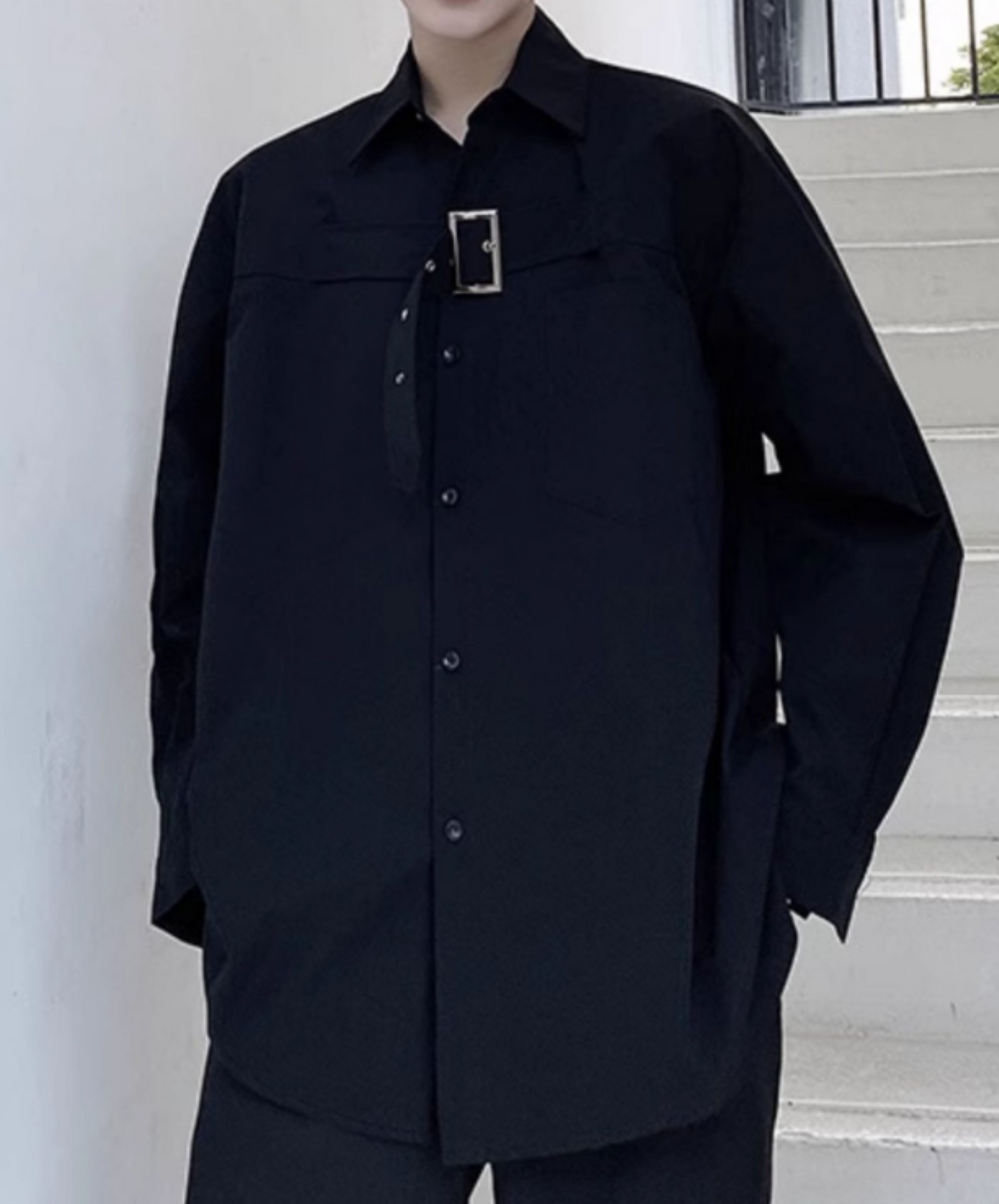 dark thick chest belt decoration shirt EN2148