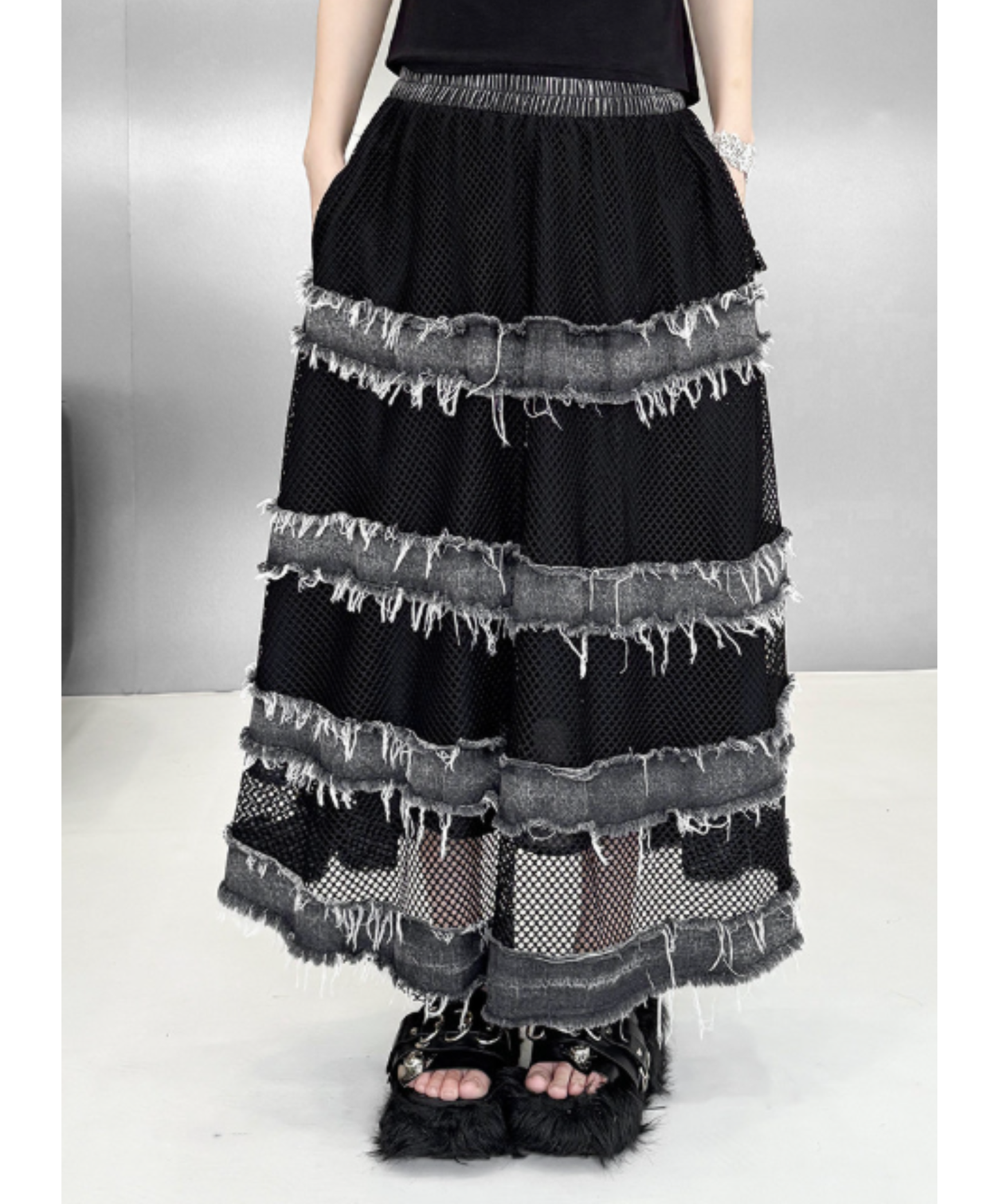 mesh patchwork with elastic waist skirt EN2999