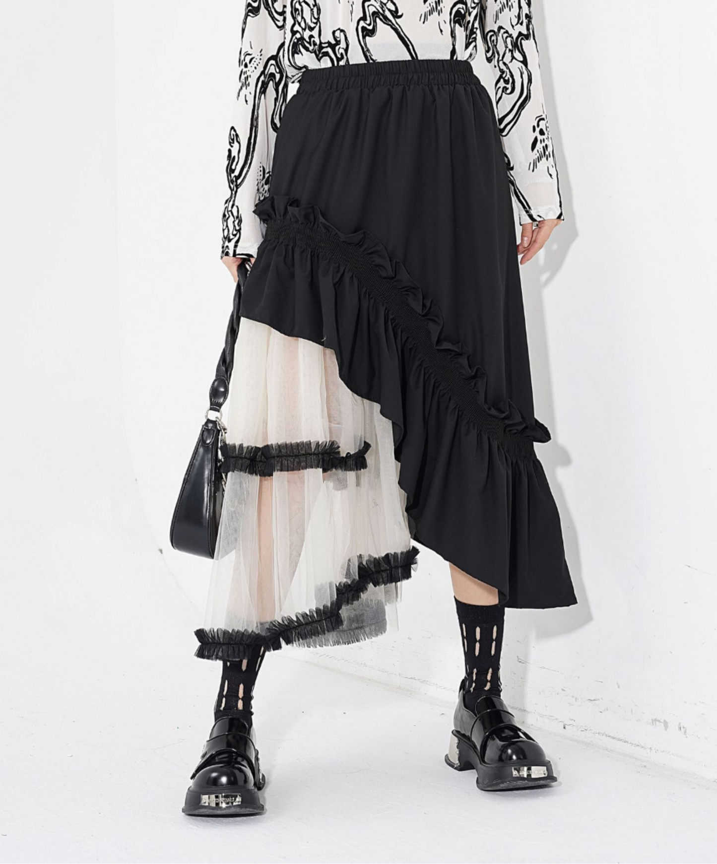 mixed material irregular design skirt EN2284