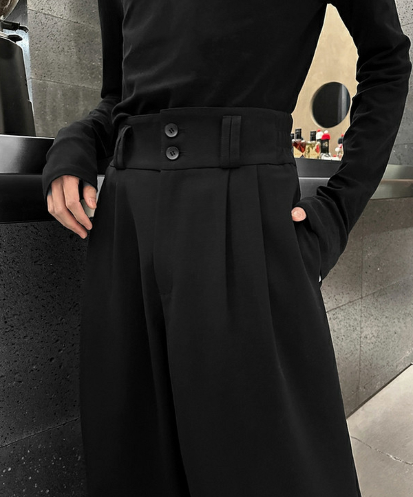high-waisted draped straight wide pants EN2386