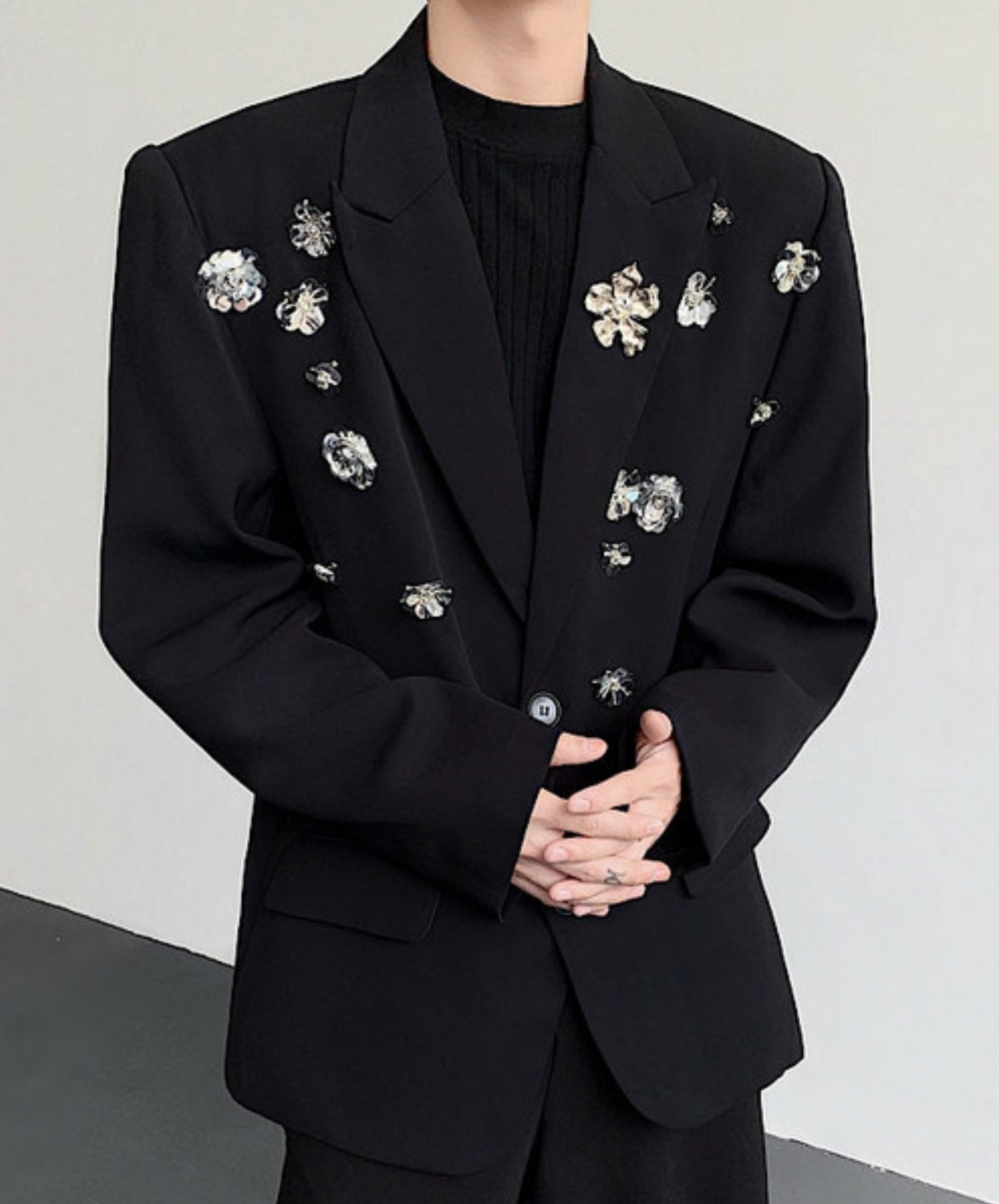 silver rose decoration jacket EN2387