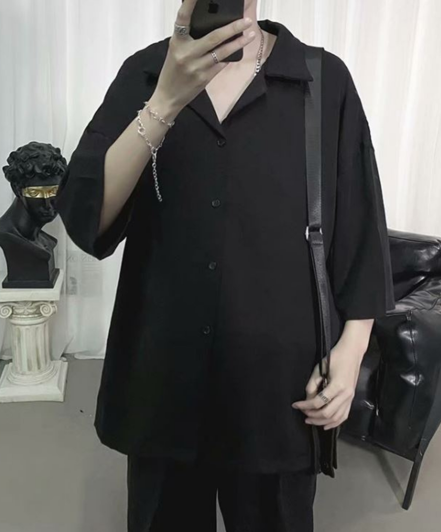 dark loose three quarter sleeve shirt EN867