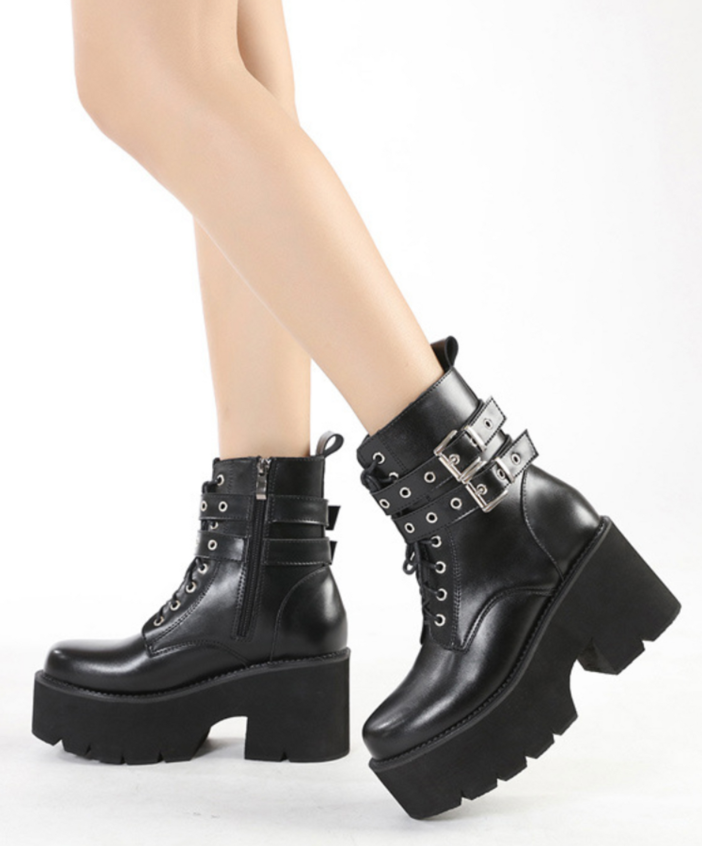 simple double belt design zip up boots EN2315
