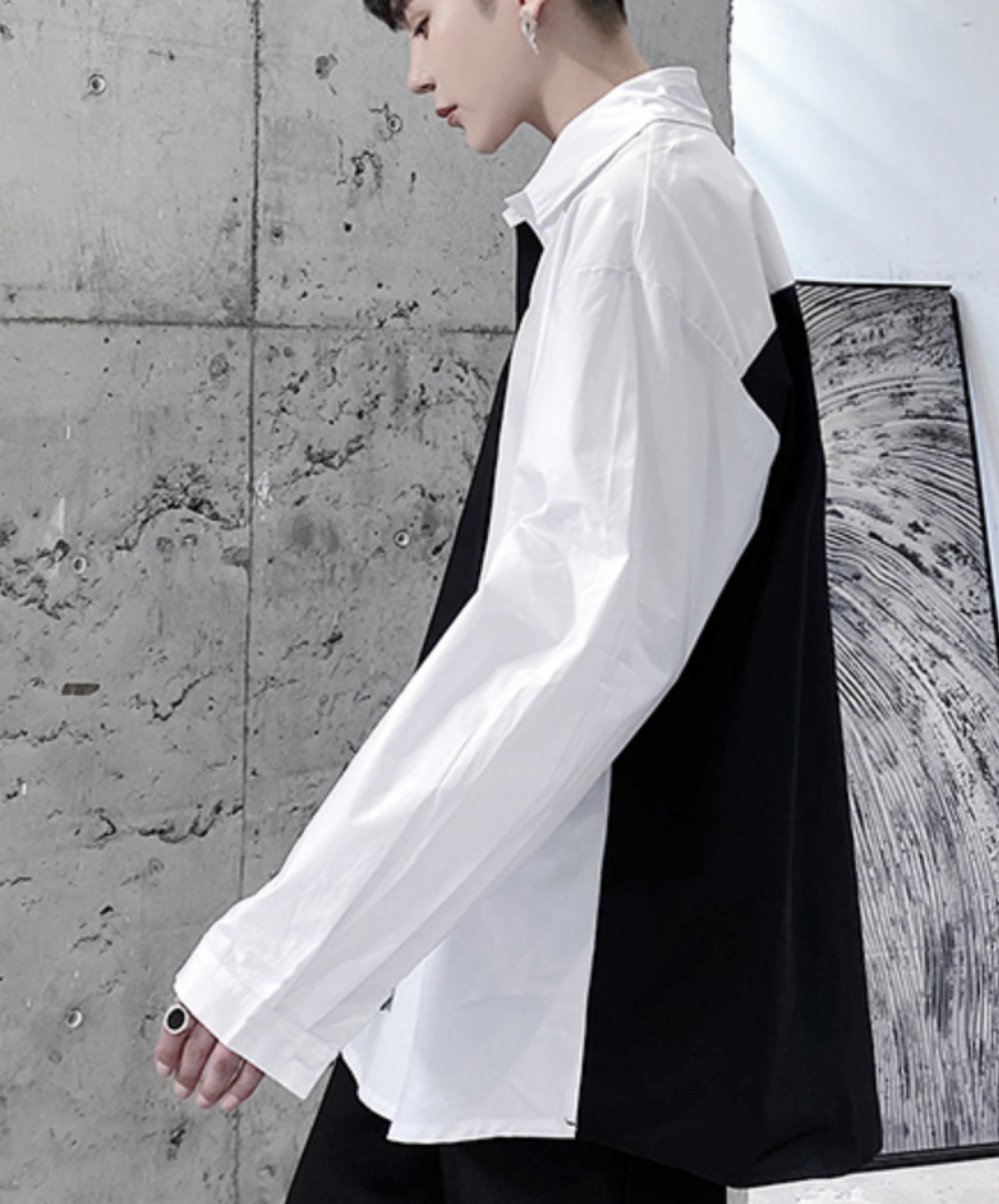 monotone contrast asymmetric shirt EN2046