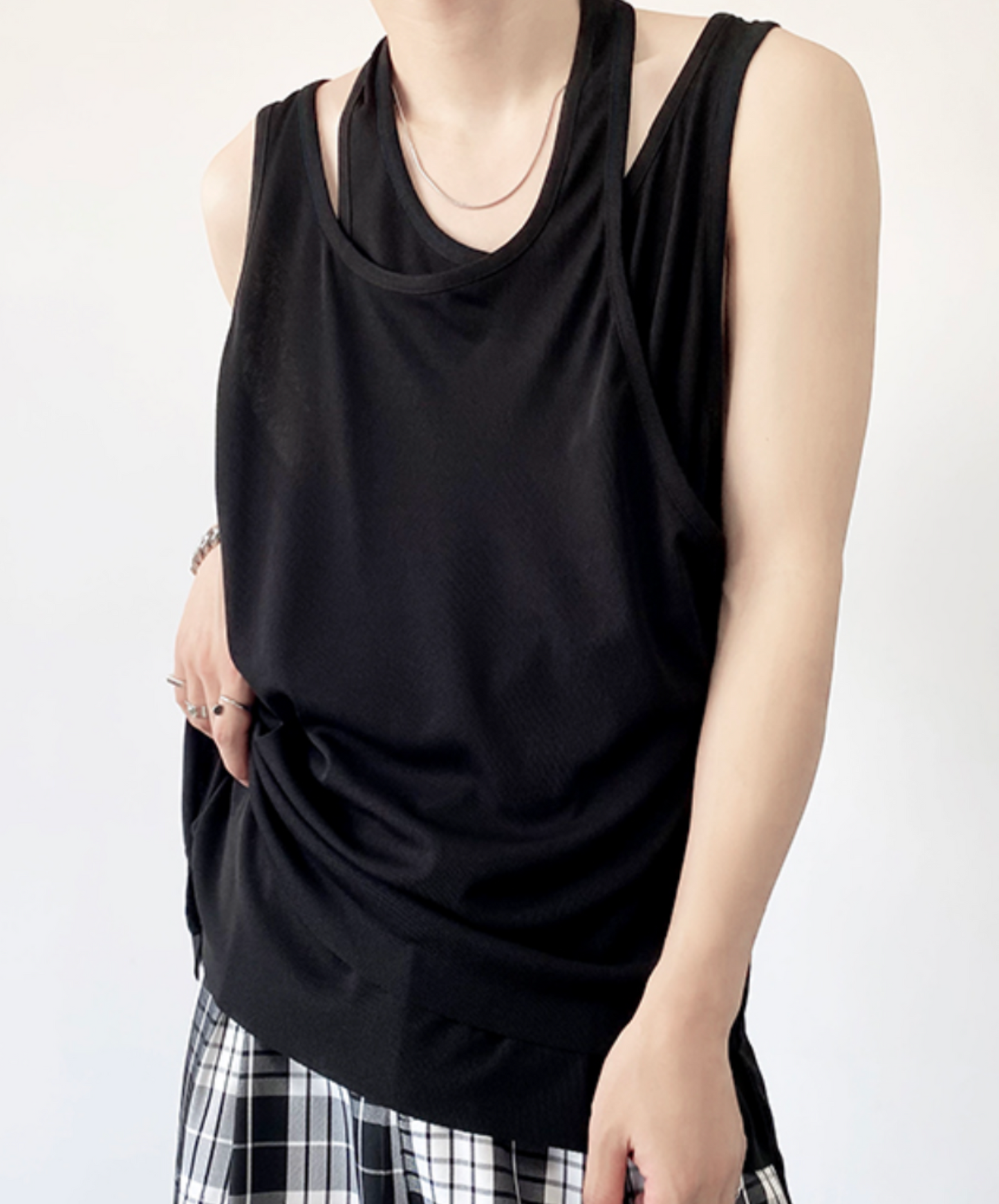 fake two piece sleeveless shirt EN2093