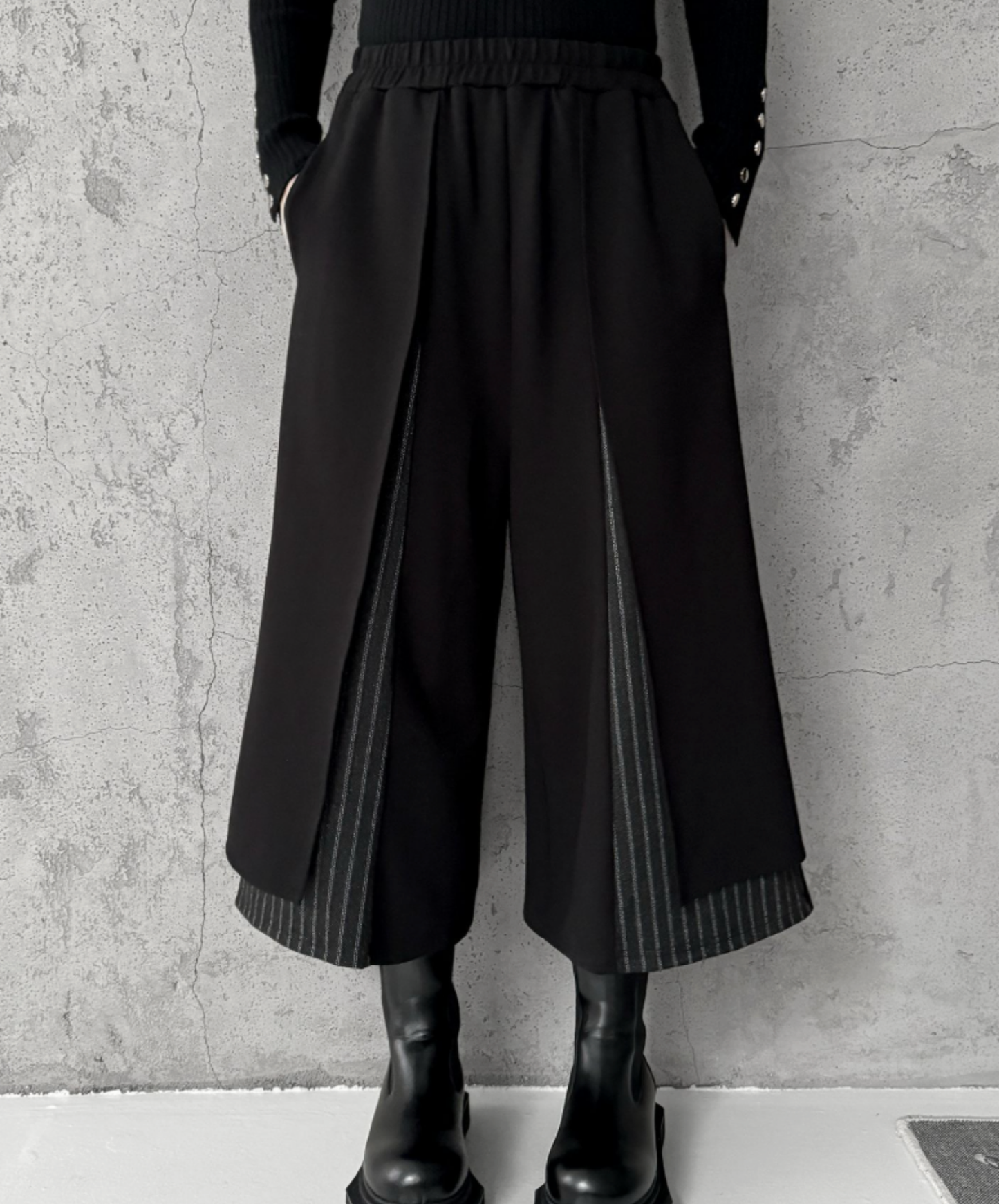 peek-a-boo striped patchwork wide pants EN2743