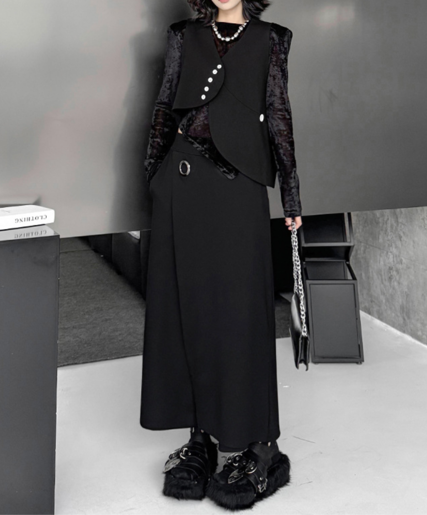 silver metal ring included wide pants EN2332
