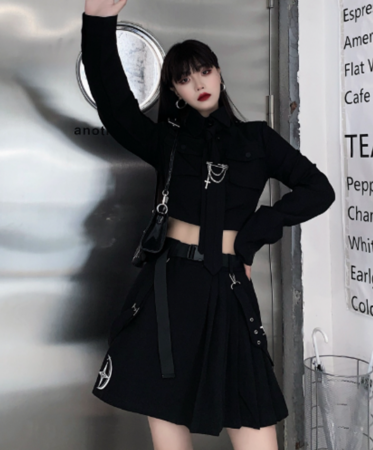 【style72】dark mode outfit set EN1981( shirt+ skirt set)