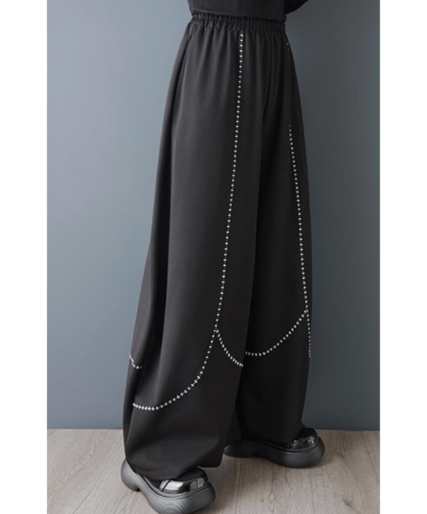 dark embroidery color block wide pants EN2728