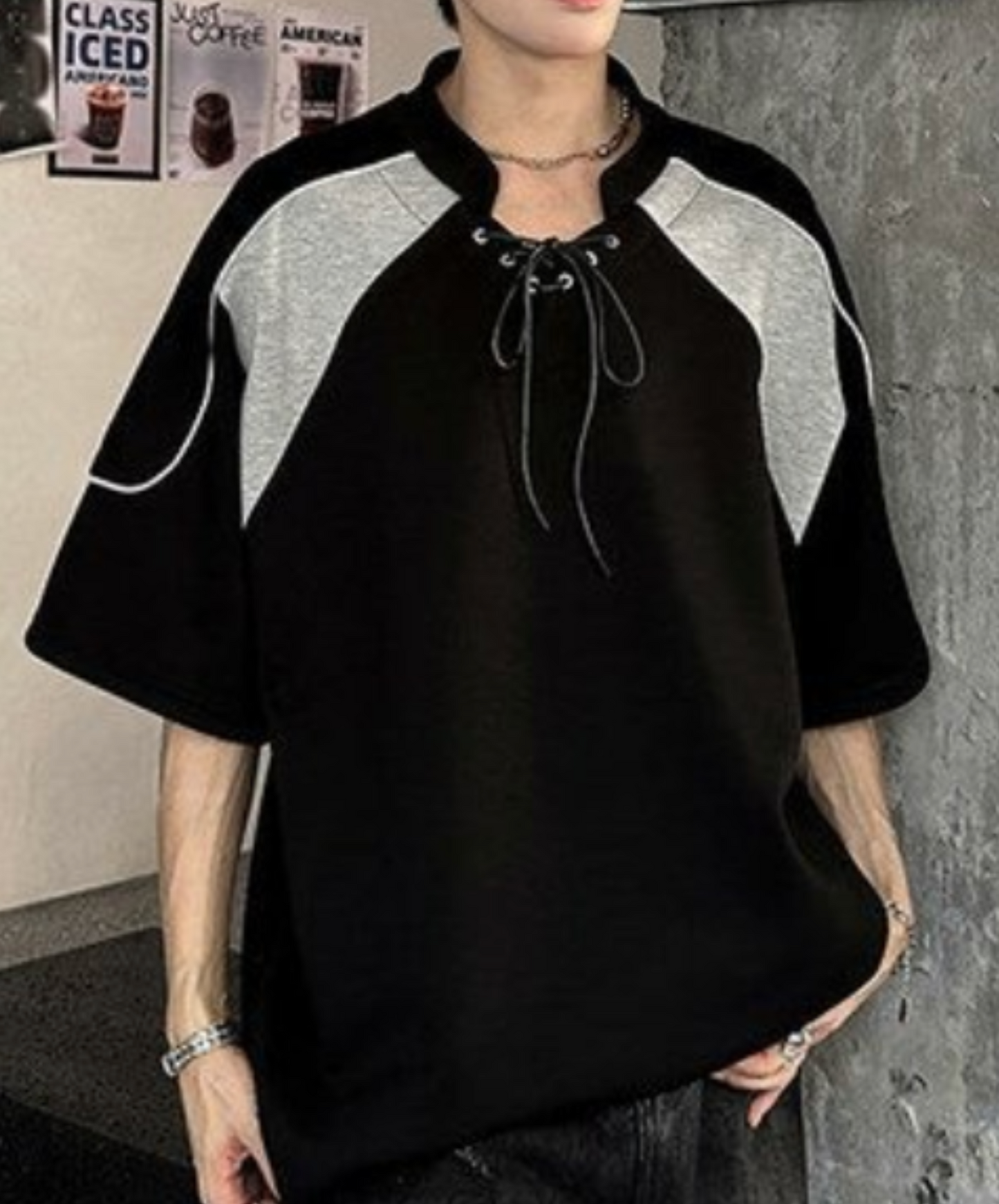 contrast stitched drawstring t-shirt EN2203