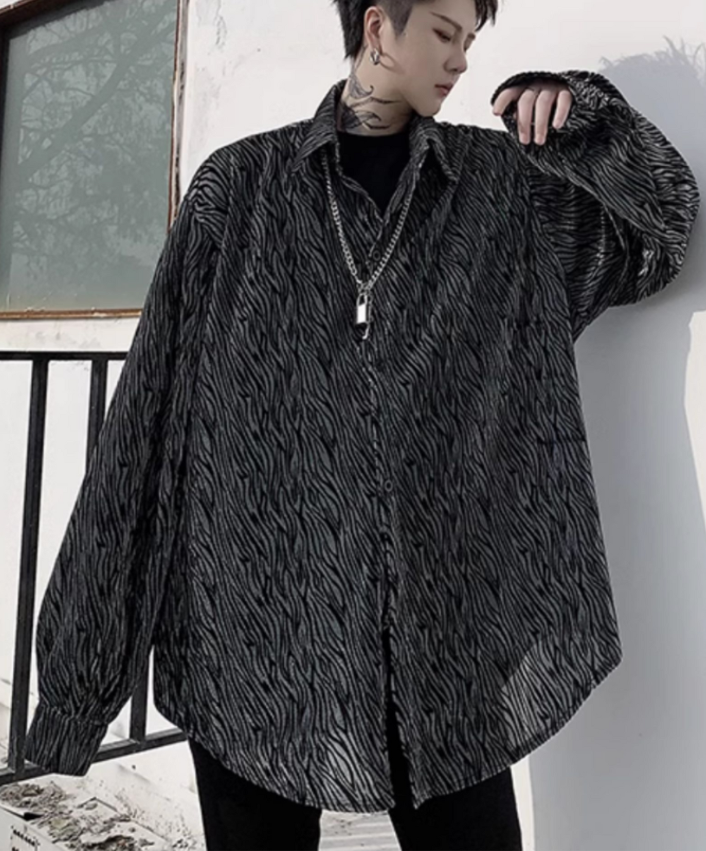 zebra print jacquard loose shirt EN2108