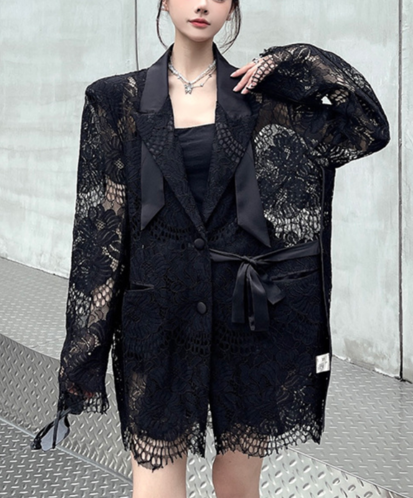 lace splicing ribbon jacket EN2328