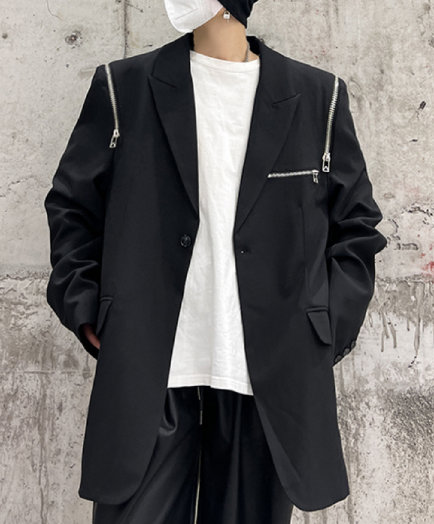 dark metal zip up design loose jacket EN1534