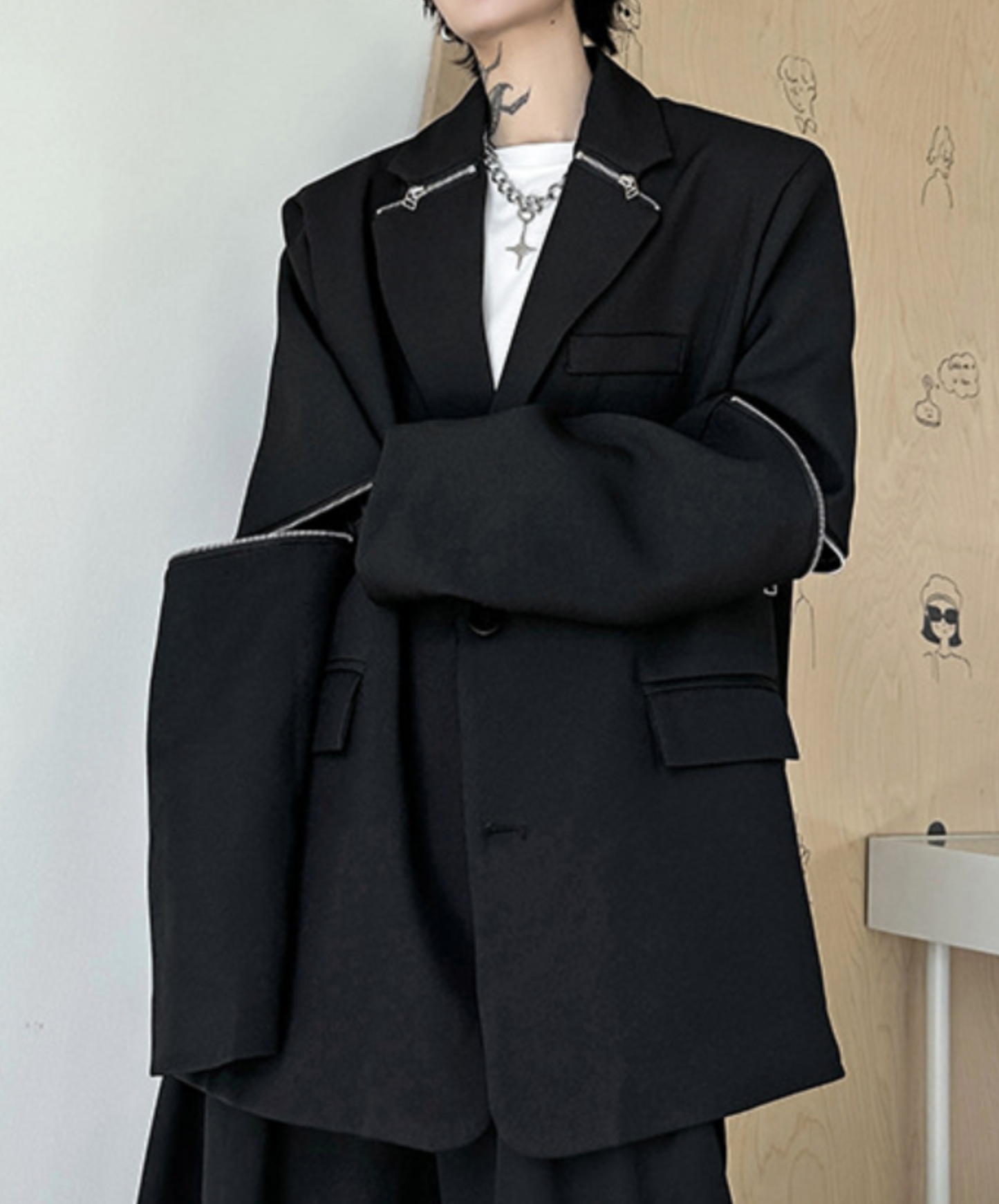 dark metal zipper decoration jacket EN1481